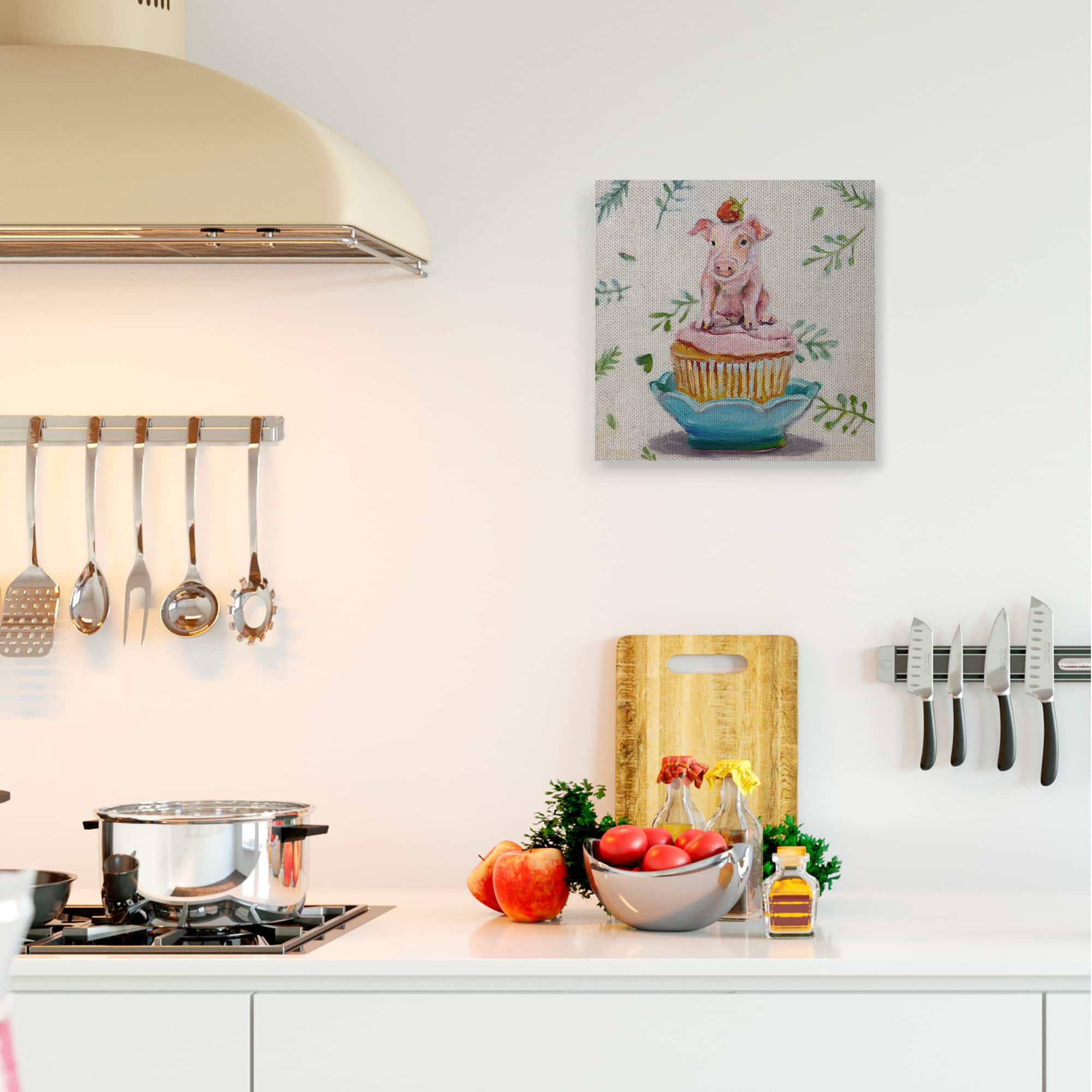 Stupell Industries Charming Teacup Pig on Strawberry Cupcake Dessert Canvas Wall Art