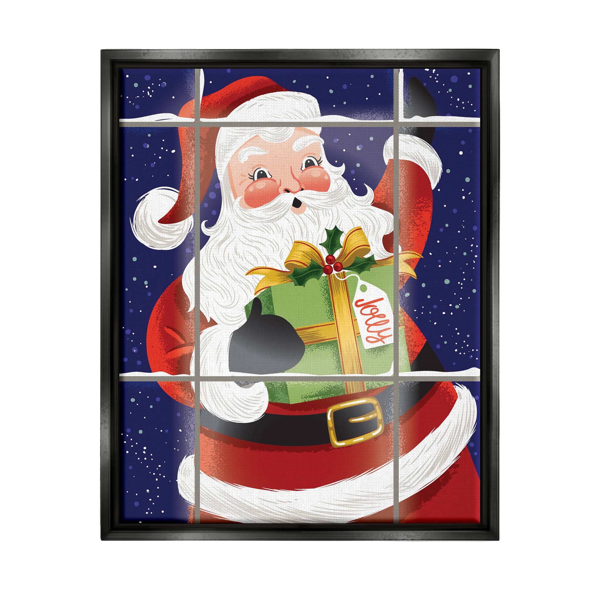 Stupell Industries Vintage Jolly Santa Window Framed Floater Canvas Wall Art