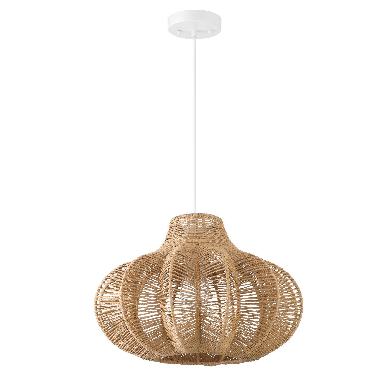 Hello Honey® 17.75" Natural Boho Handwoven Paper Rope & Metal Ceiling Pendant Lamp