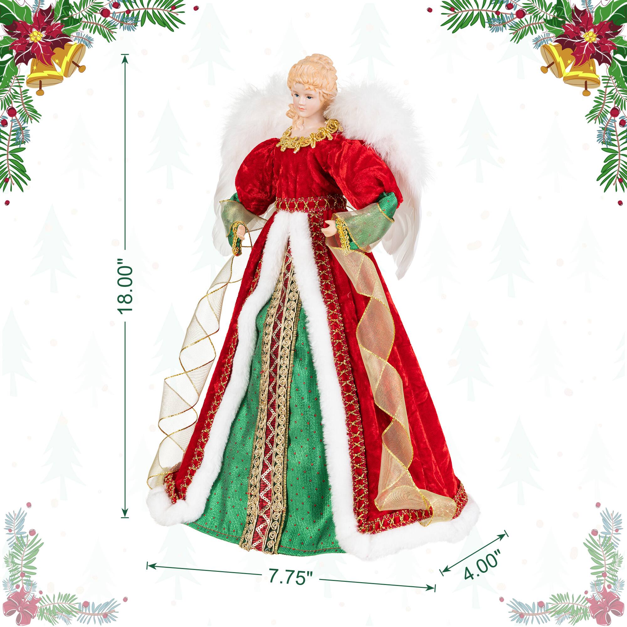 Glitzhome® 18" Faux Fur & PVC Traditional Christmas Angel Tree Topper with Porcelain Face