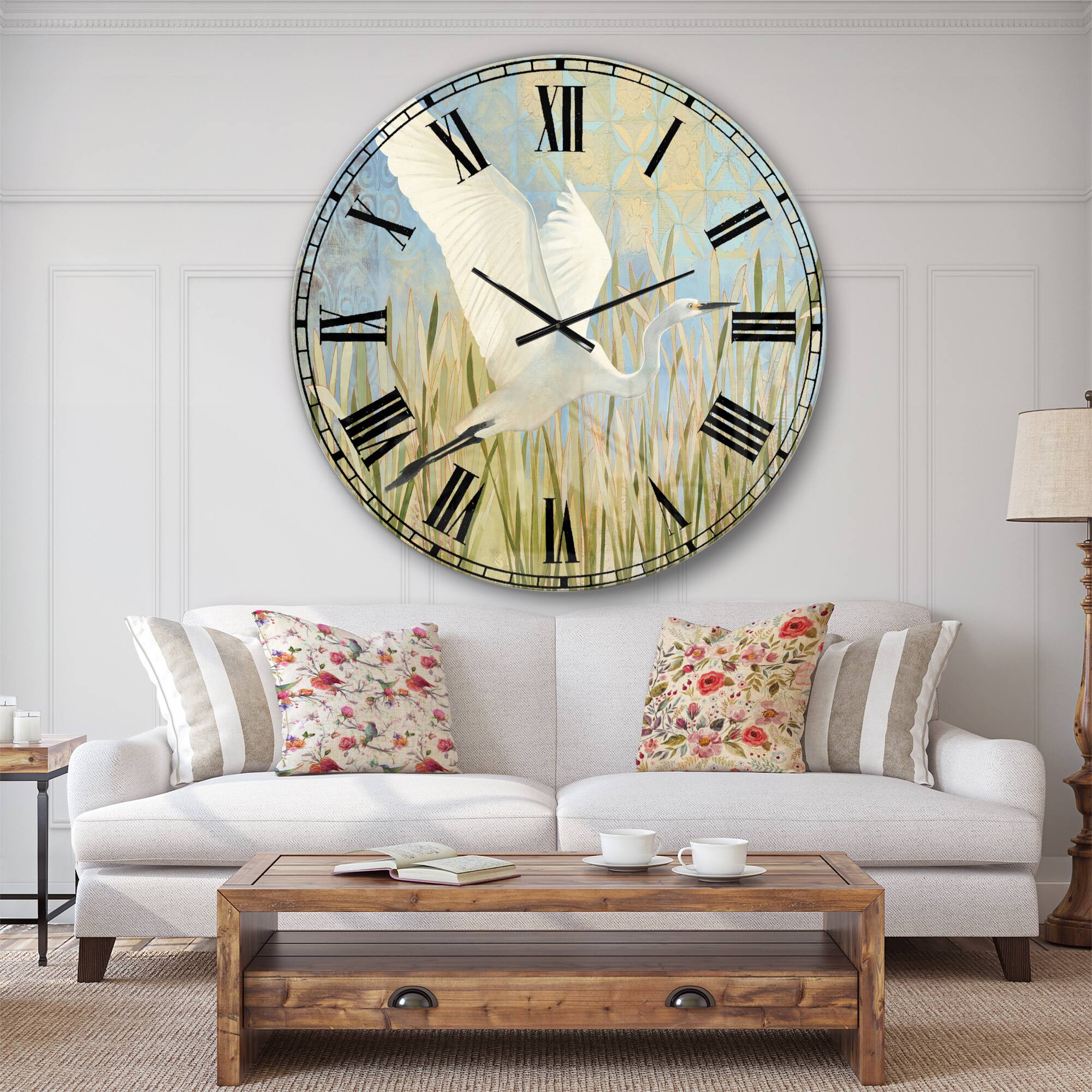 Designart 'Snowy Egret In Flight Vii Farmhouse Wall Clock