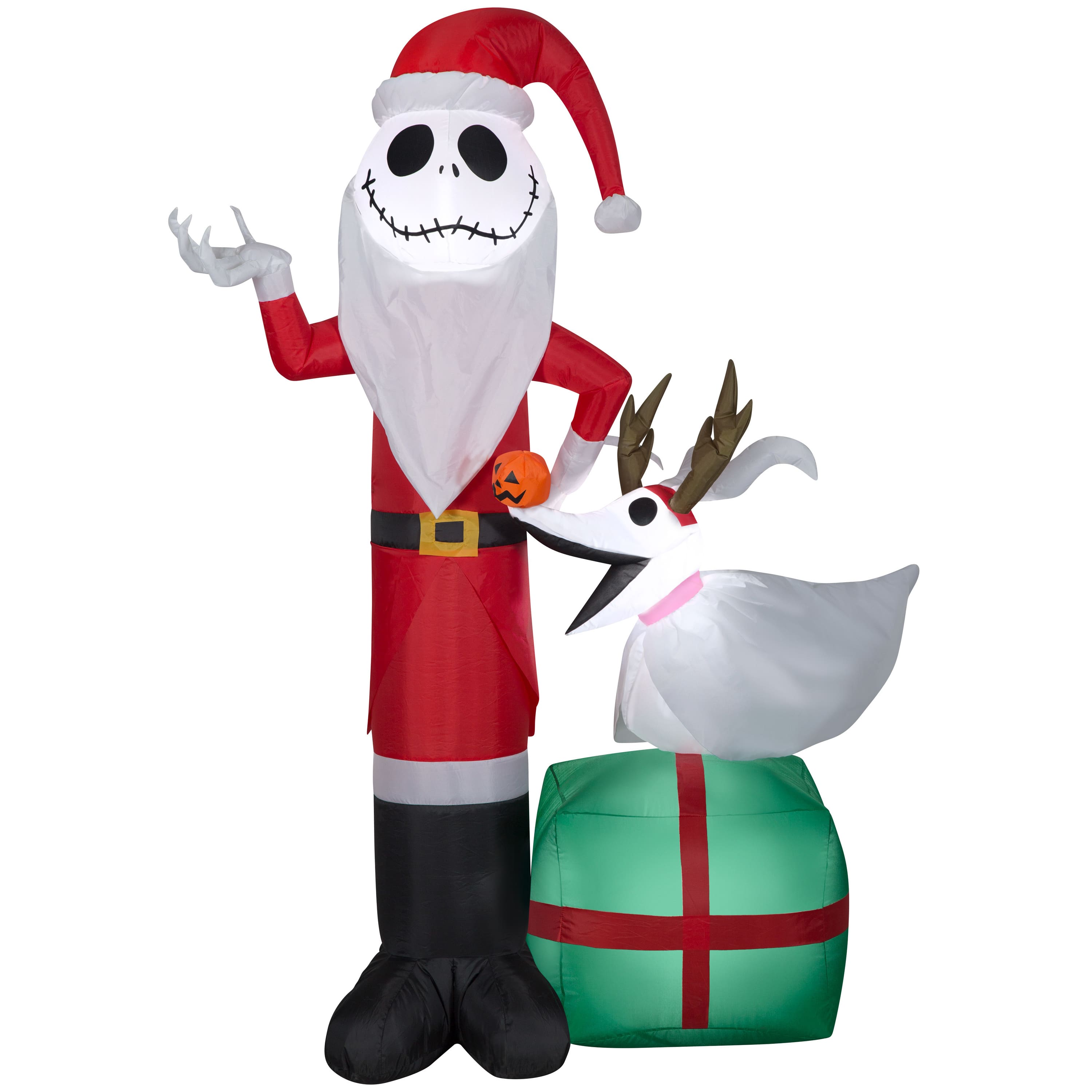 5ft. Airblown® Inflatable Jack Skellington as Santa and Zero Wearing Antlers