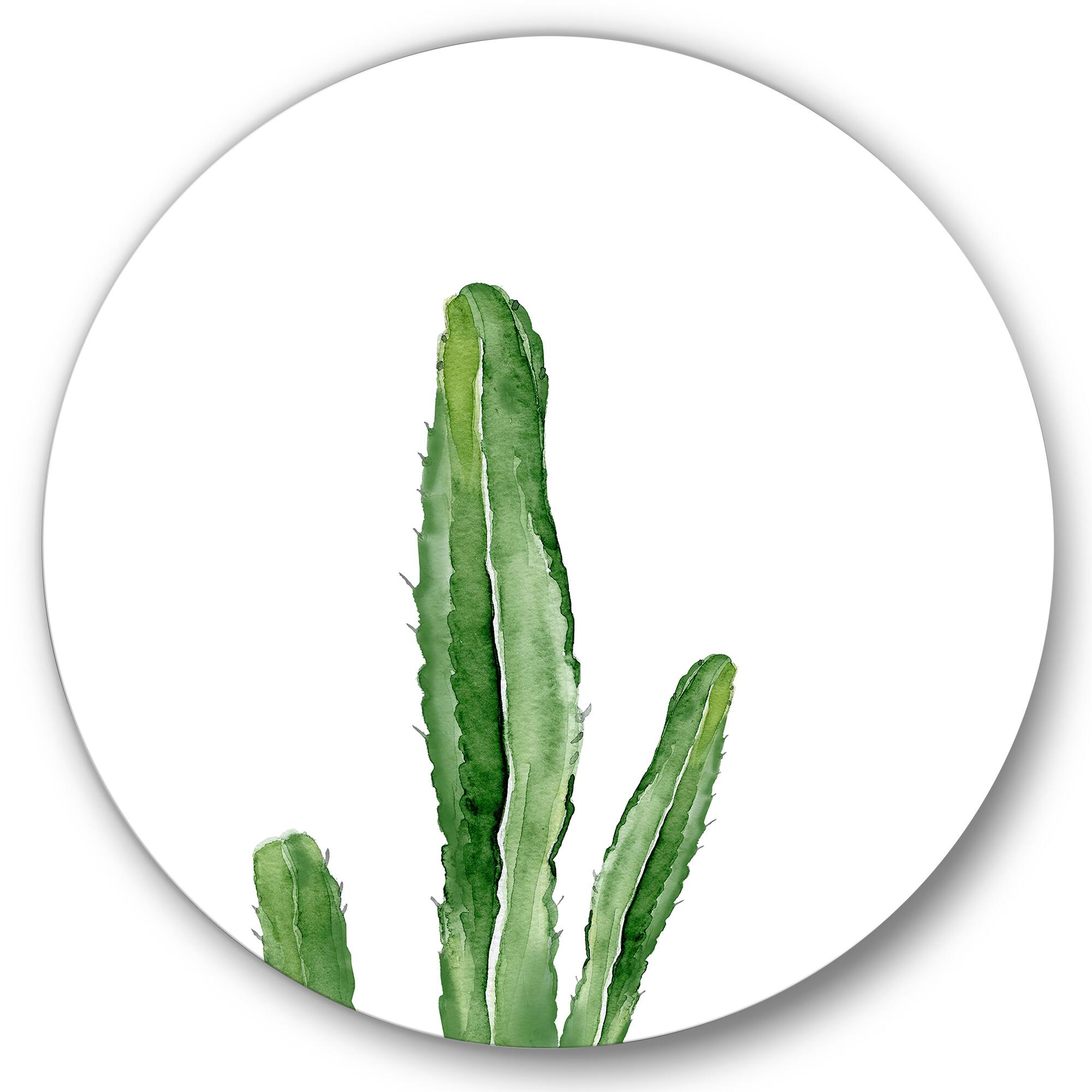 Designart - Green Cactus South Western Plant Botanical Detail - Tropical Metal Circle Wall Art