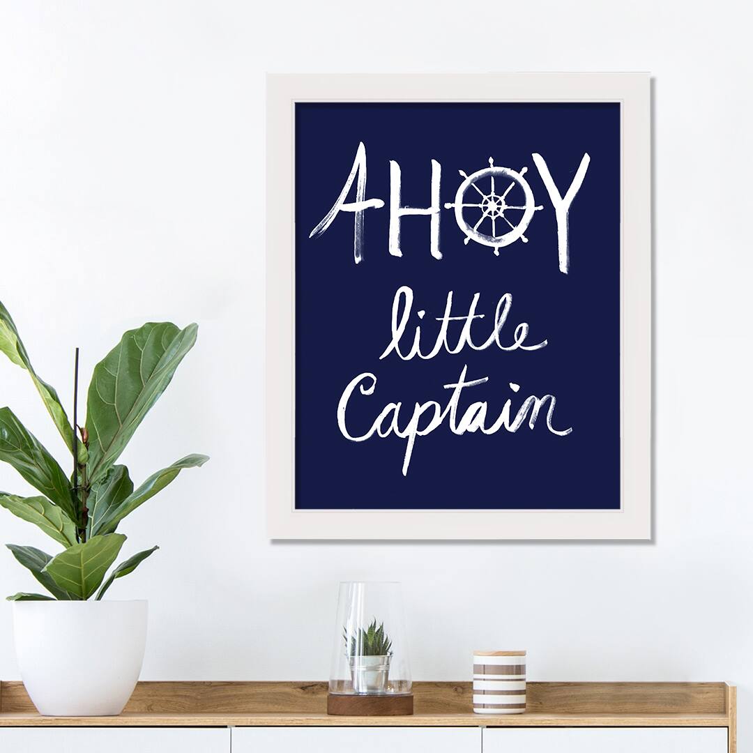 Ahoy Little Captain White Framed Nautical Wall Décor