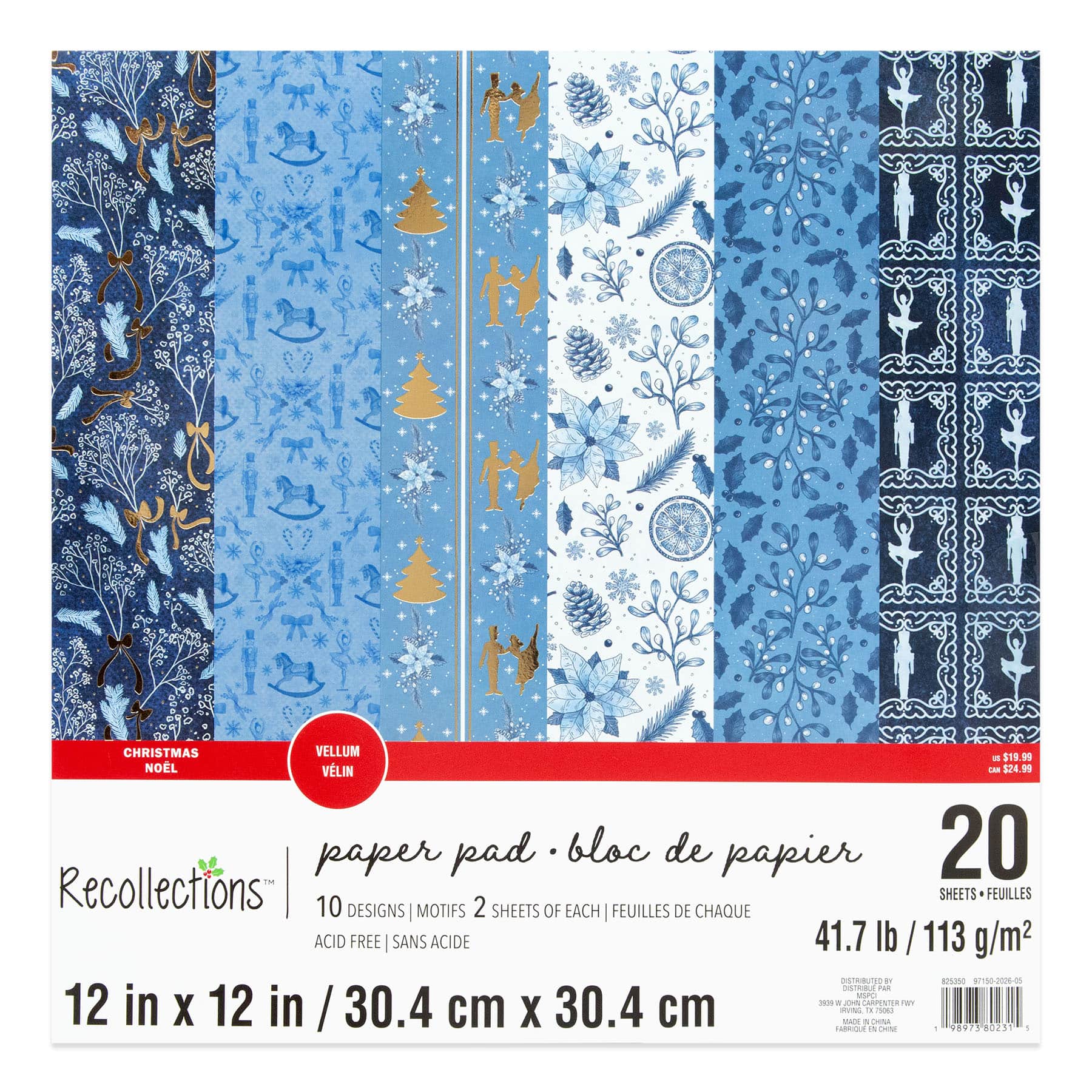 12" x 12" Blue Christmas Vellum Paper Pad by Recollections™, 20 Sheets