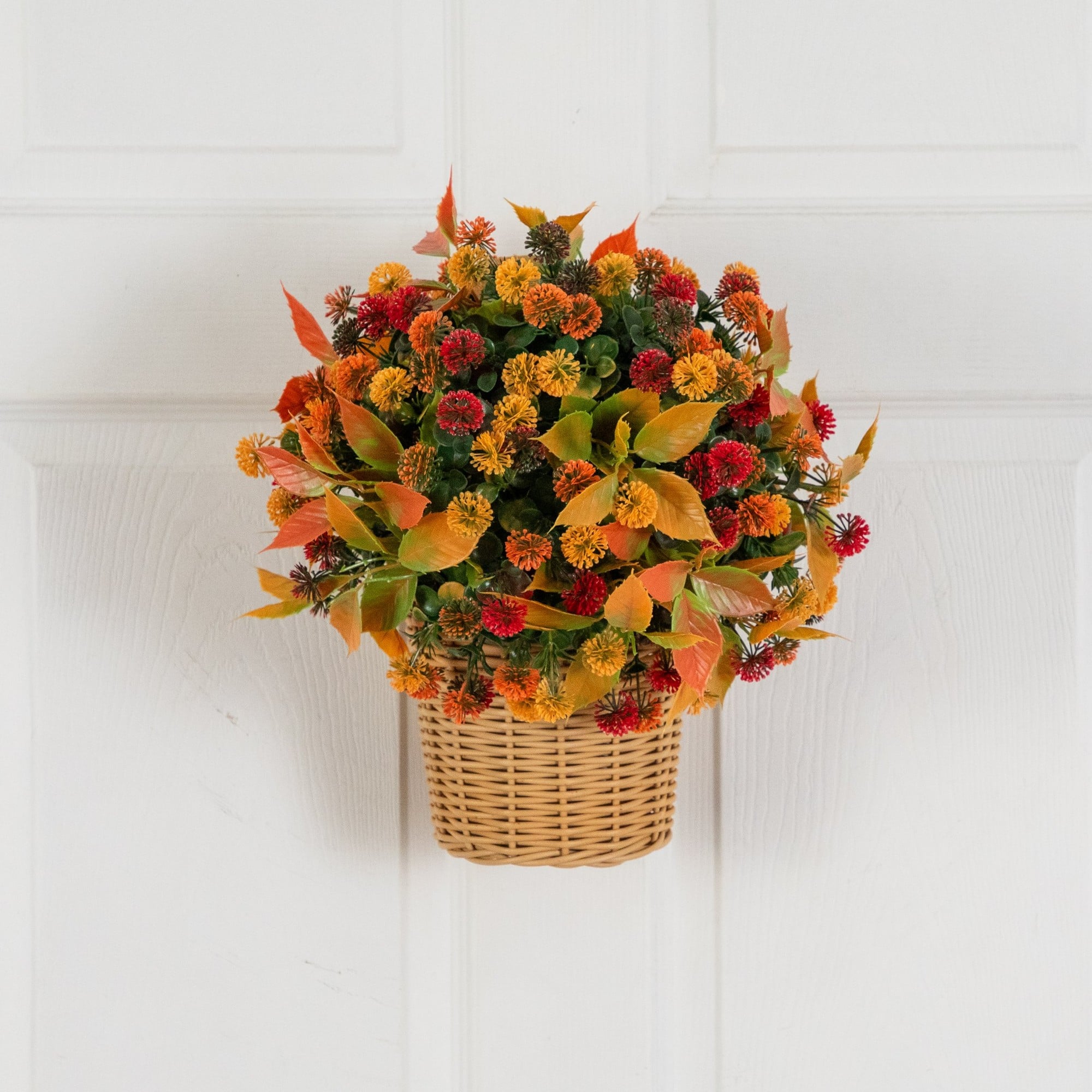 14" UV Resistant Autumn Artificial Mixed Fall Mum in Wicker Basket