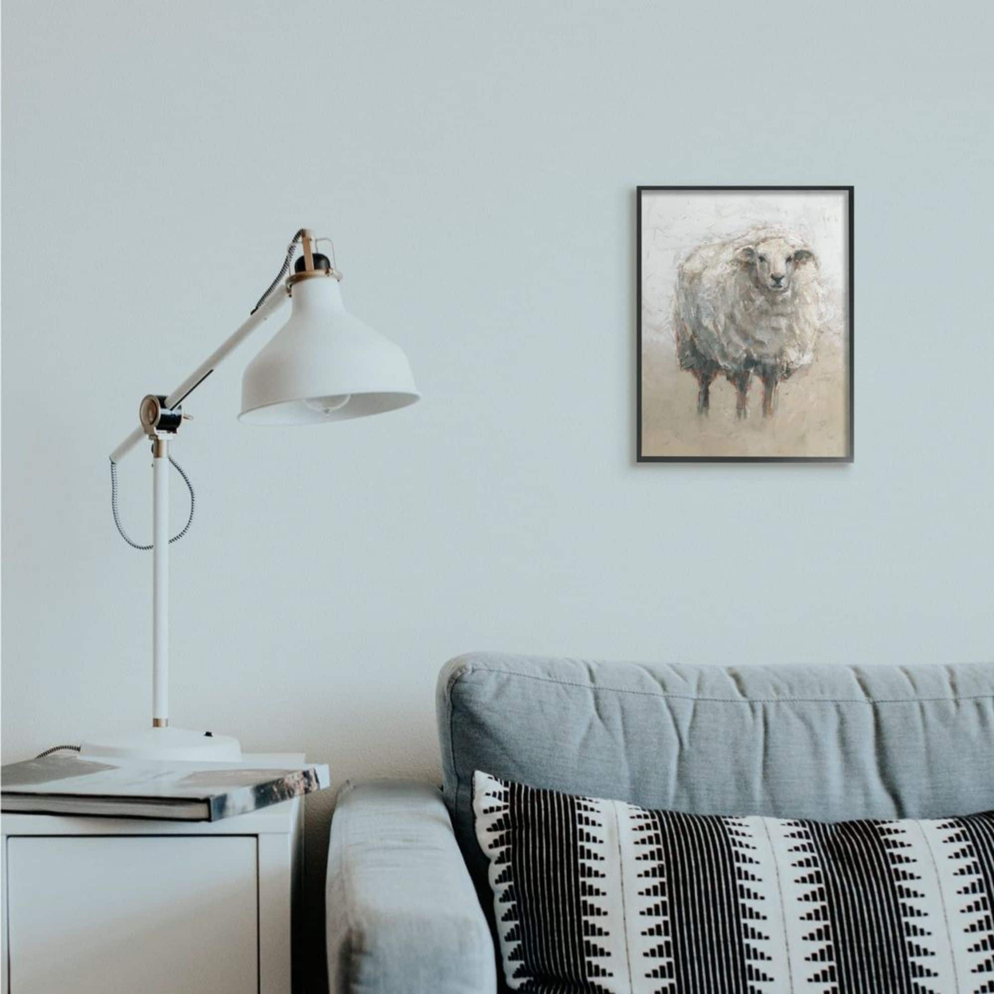 Stupell Industries Fluffy Sheep Farm Animal Beige Tan Painting Framed Wall Art