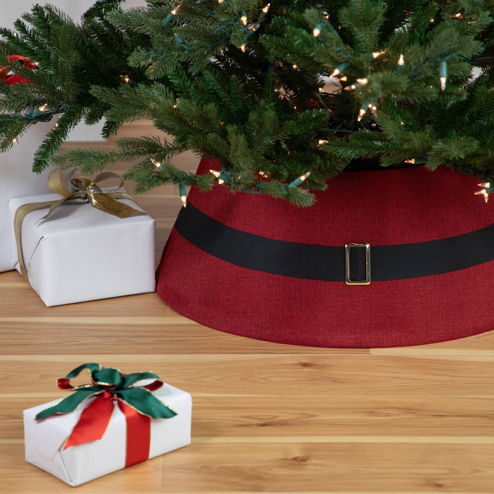 26.75" Red Santa's Belt Round Christmas Tree Collar