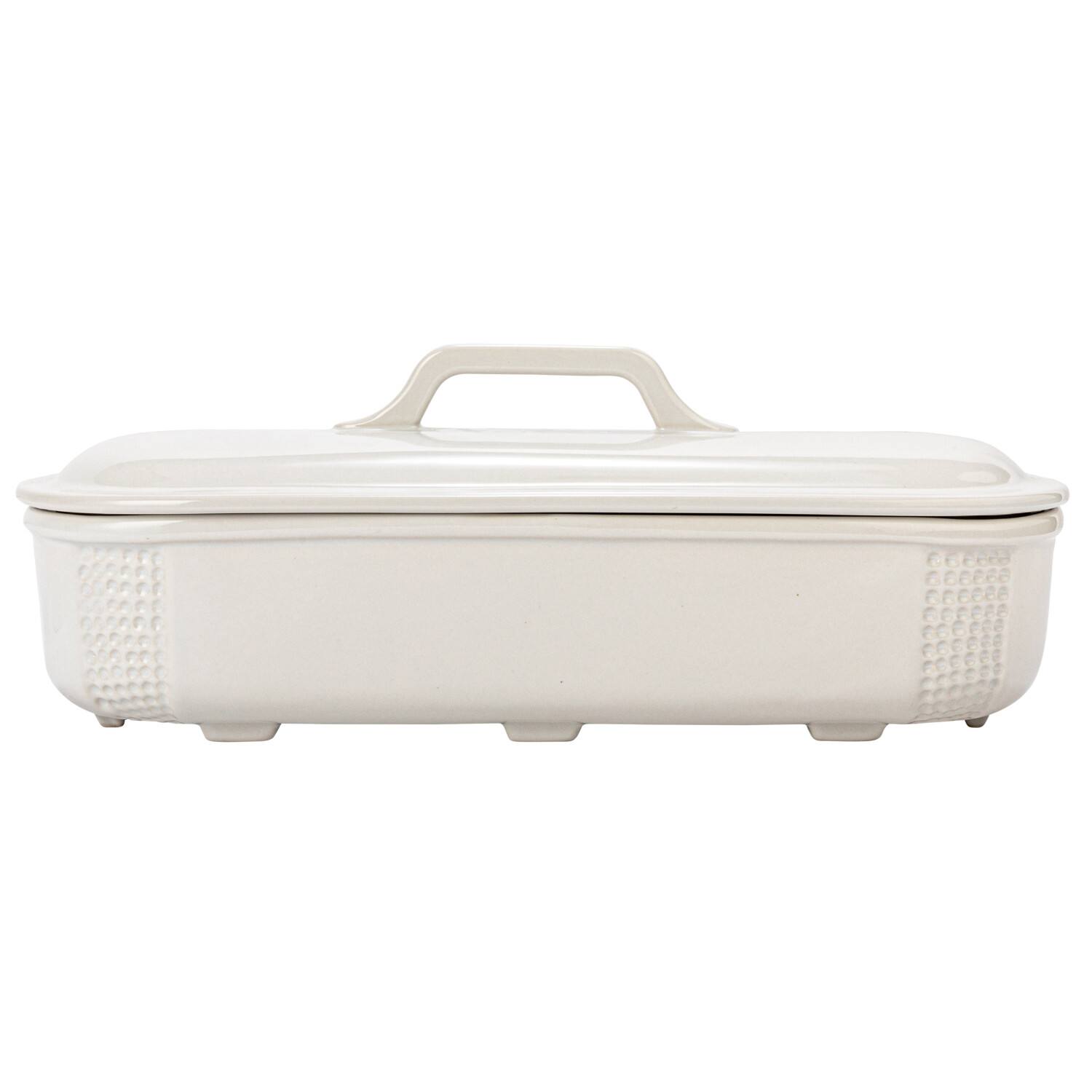 Hello Honey® 15.5" Matte White Oval 2qt. Debossed Stoneware Baking Dish with Lid