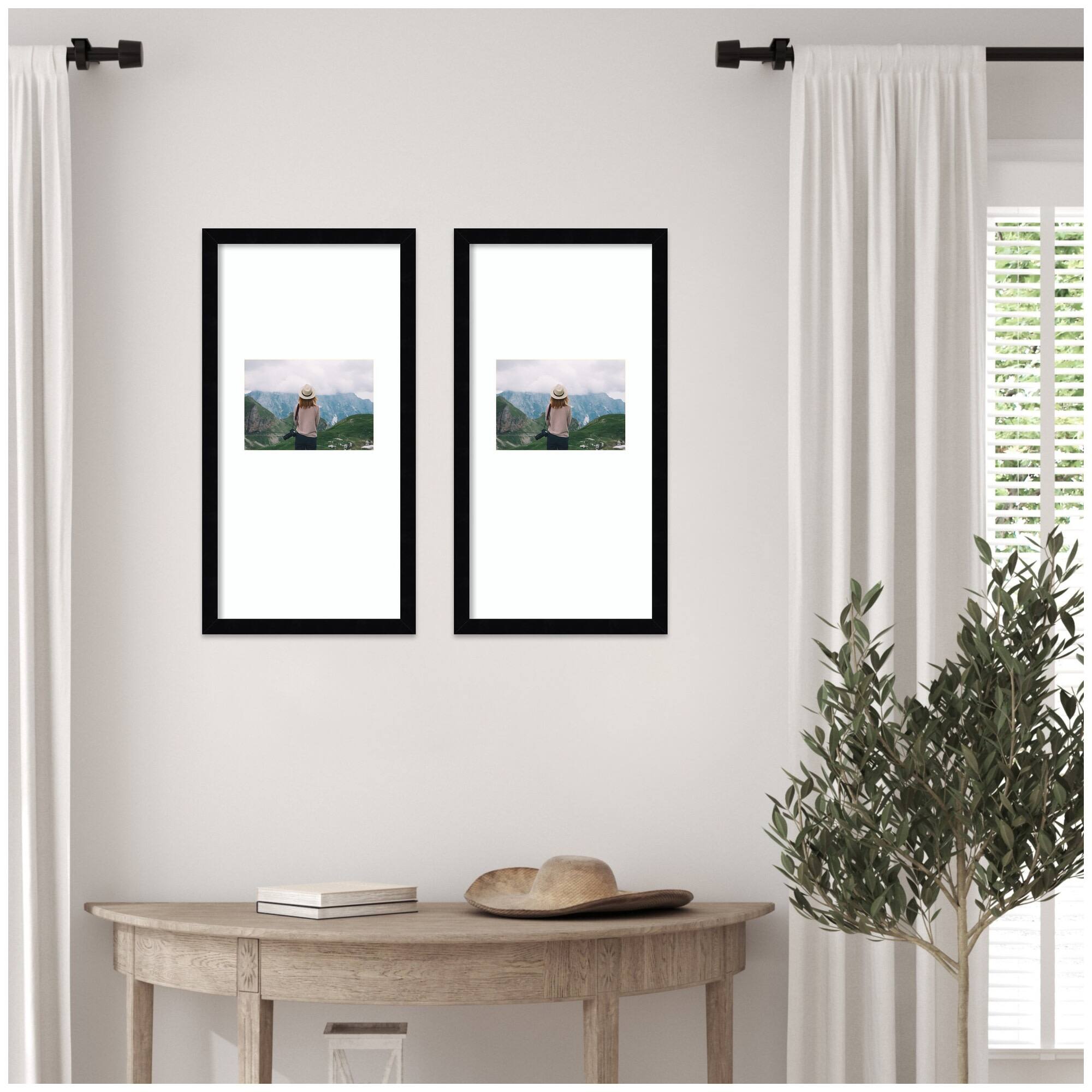 Kate and Laurel 11" x 20" Svelte Noir Black Photo Frames with 5" x 7" Mat, 2ct.