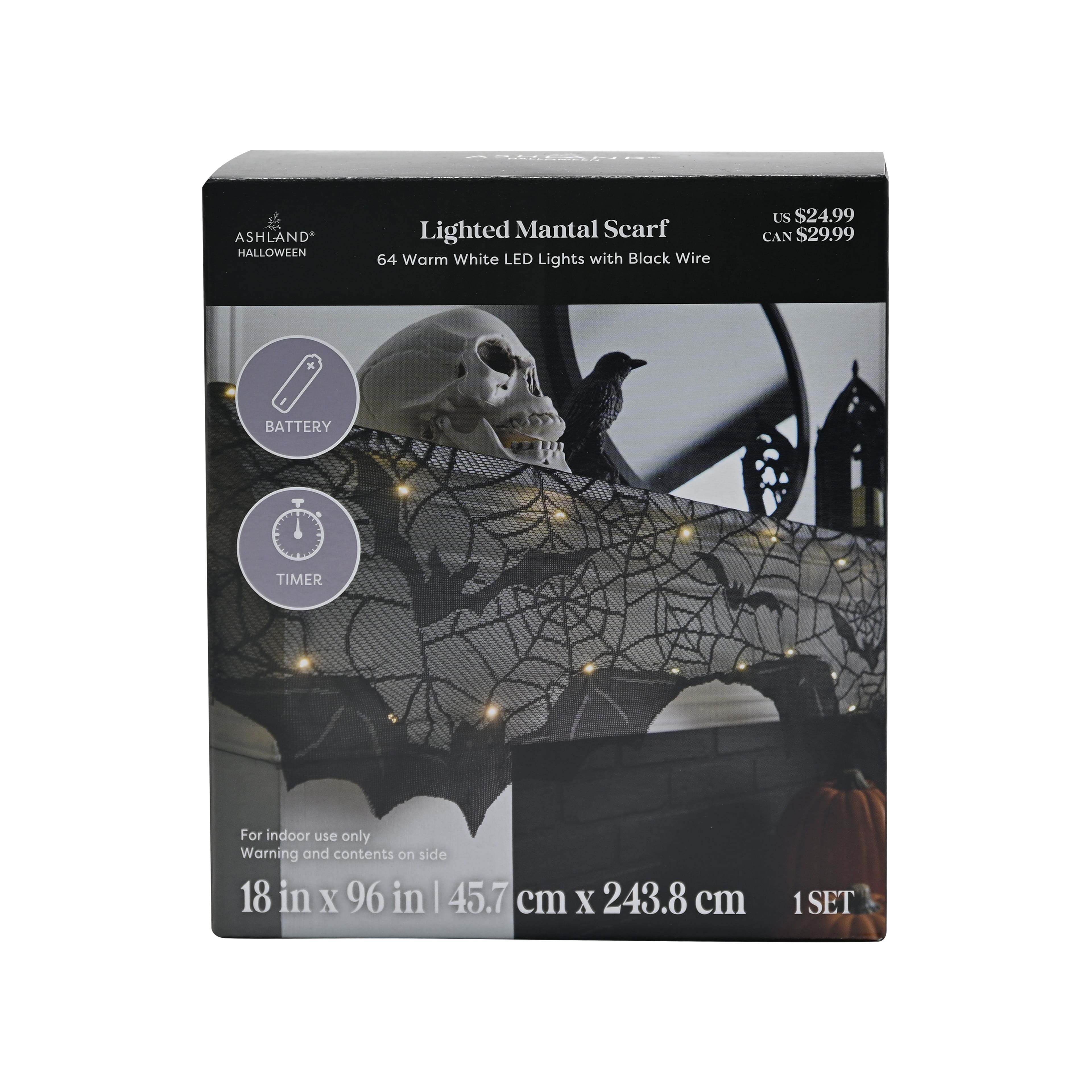 96" Spiderweb & Bats LED Lighted Mantel Scarf by Ashland®