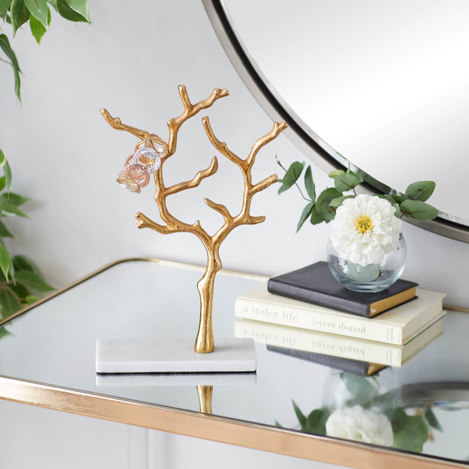 Gold Marble and Aluminum Modern Jewelry Stand, 13" x 9" x 3"