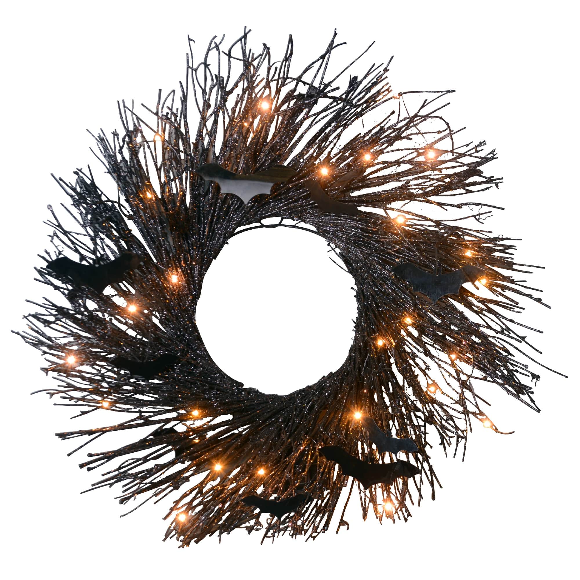22" Black LED Halloween Bats Twig Wreath