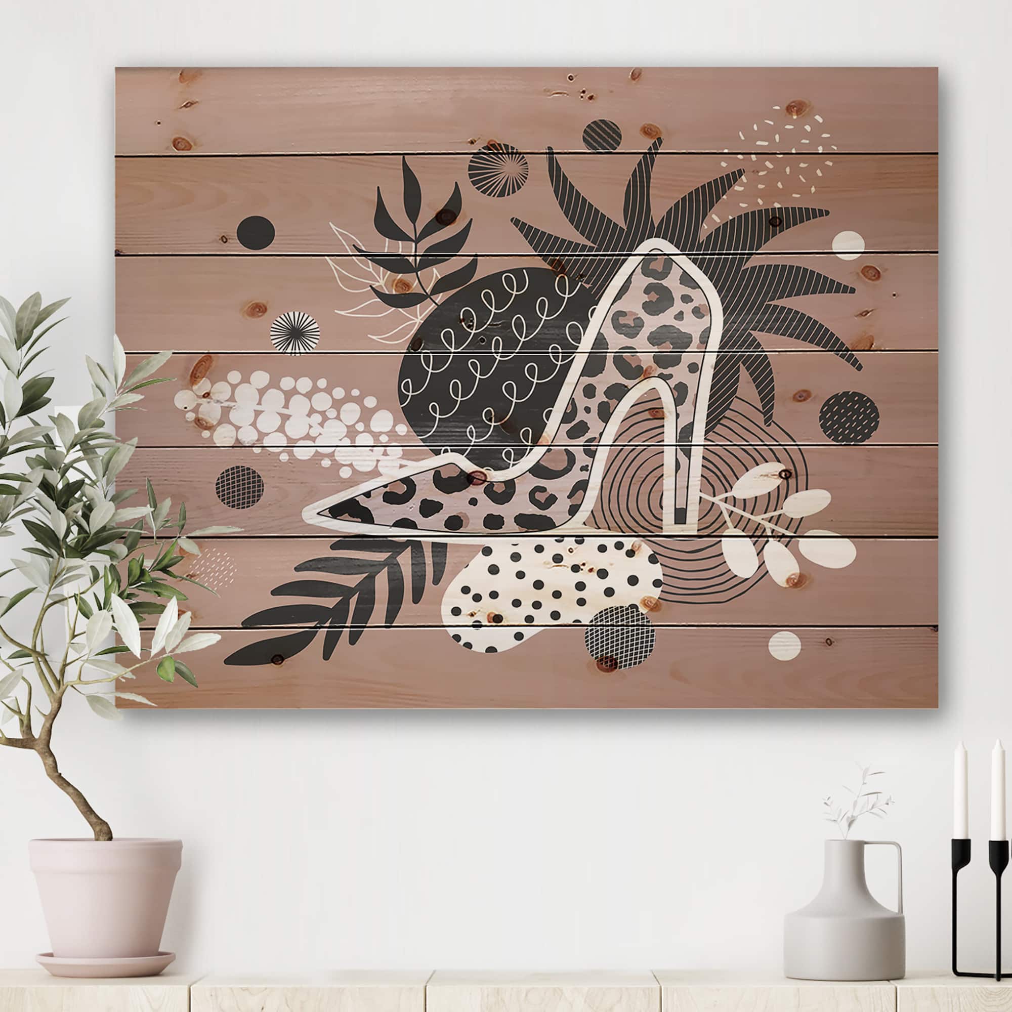 Designart - Leopard High-Heeled Shoes Tropical Leaves