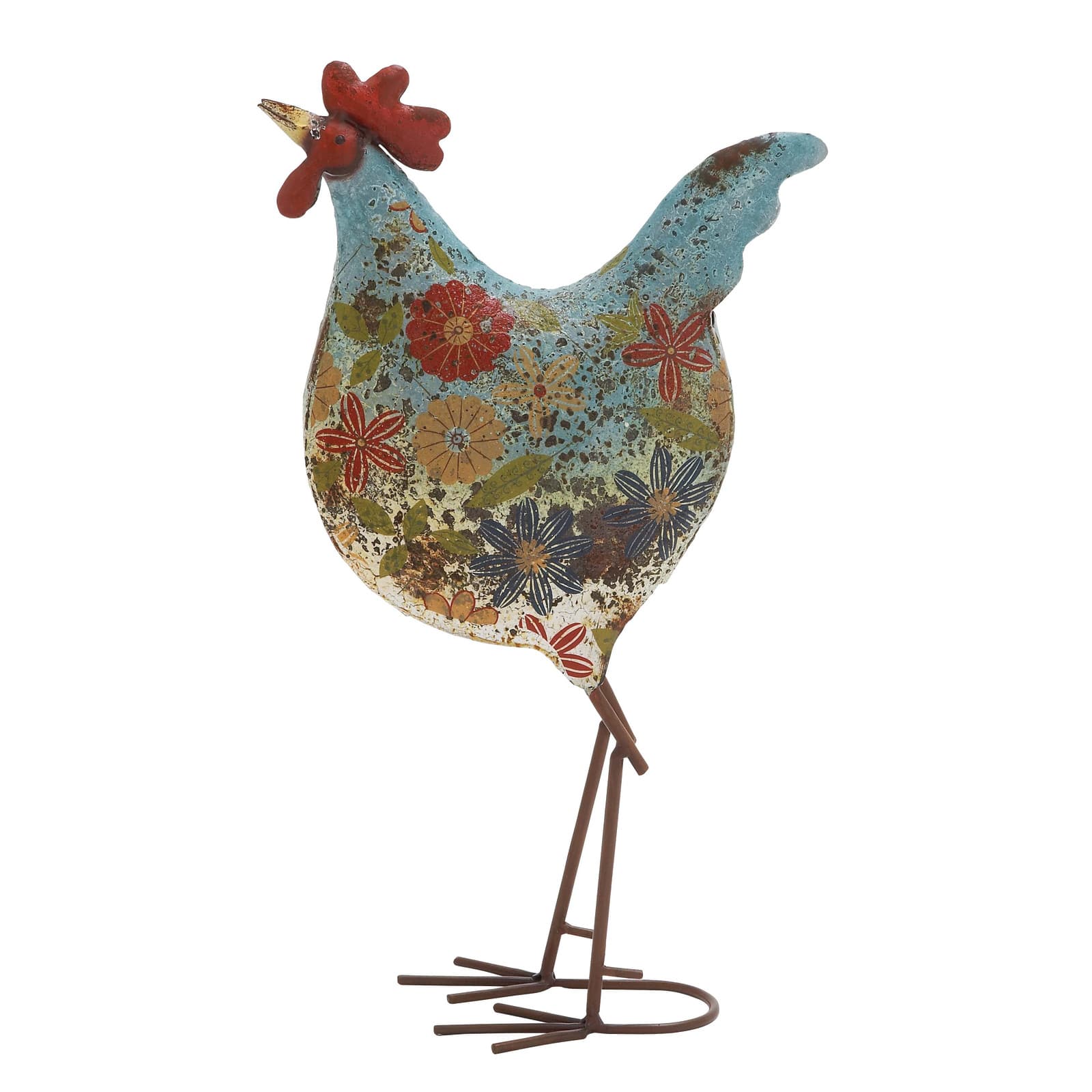 17" Iron Eclectic Rooster Garden Sculpture