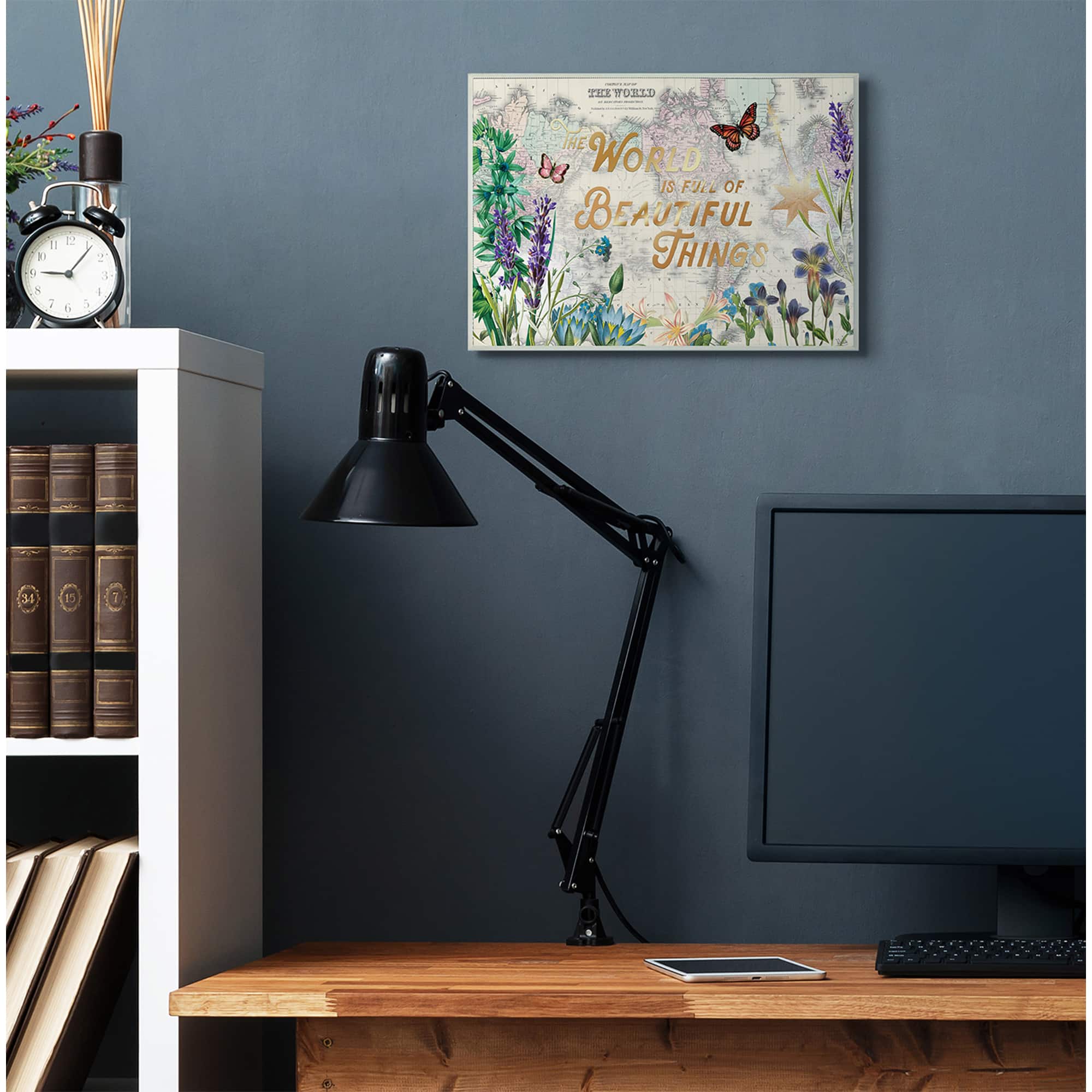 Stupell Industries Beautiful Things Floral Map Wall Plaque