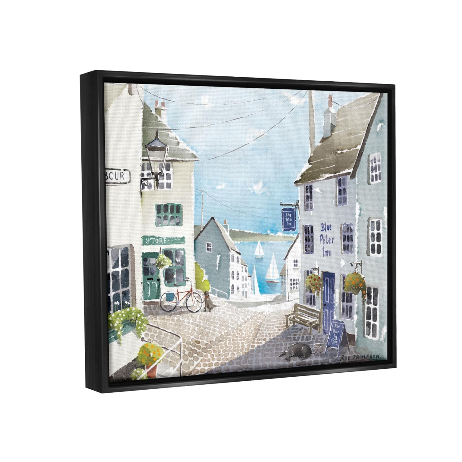 Stupell Industries Coastal Town Seaport Sailboats Floater Framed Art