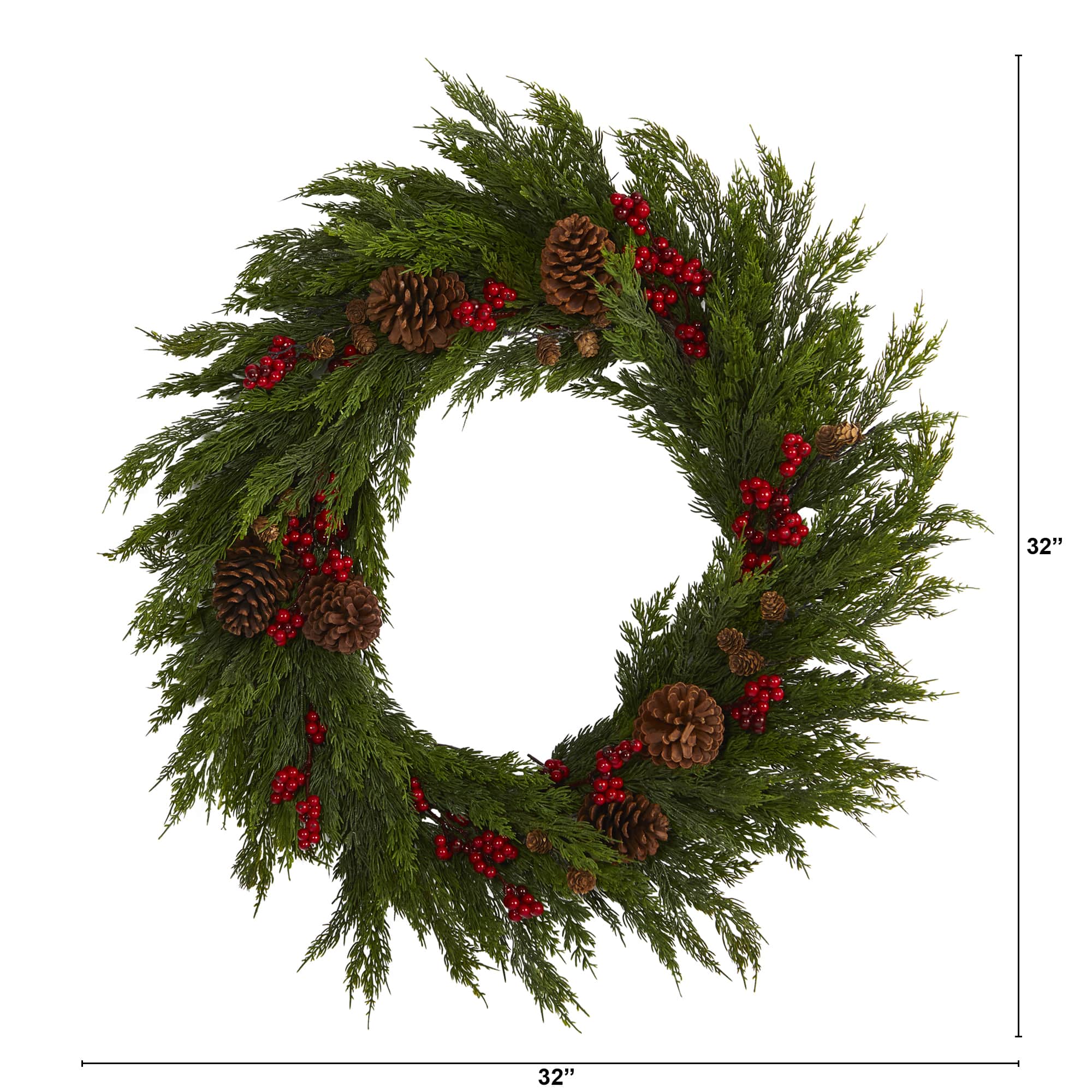 2.6ft. Cypress with Berries & Pinecones Wreath