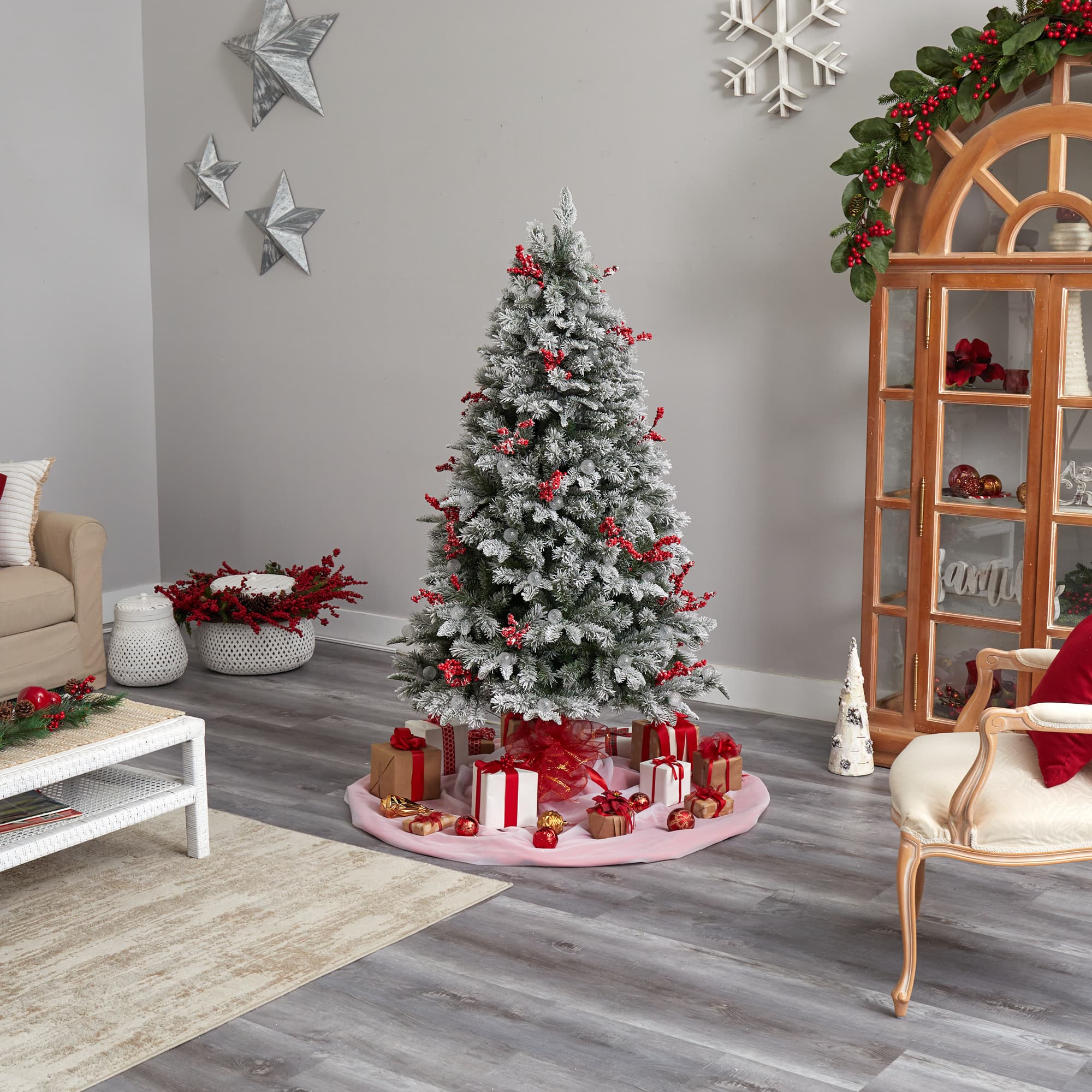 6ft. Pre-Lit Snow Tipped Norwegian Fir Artificial Christmas Tree, White LED Lights