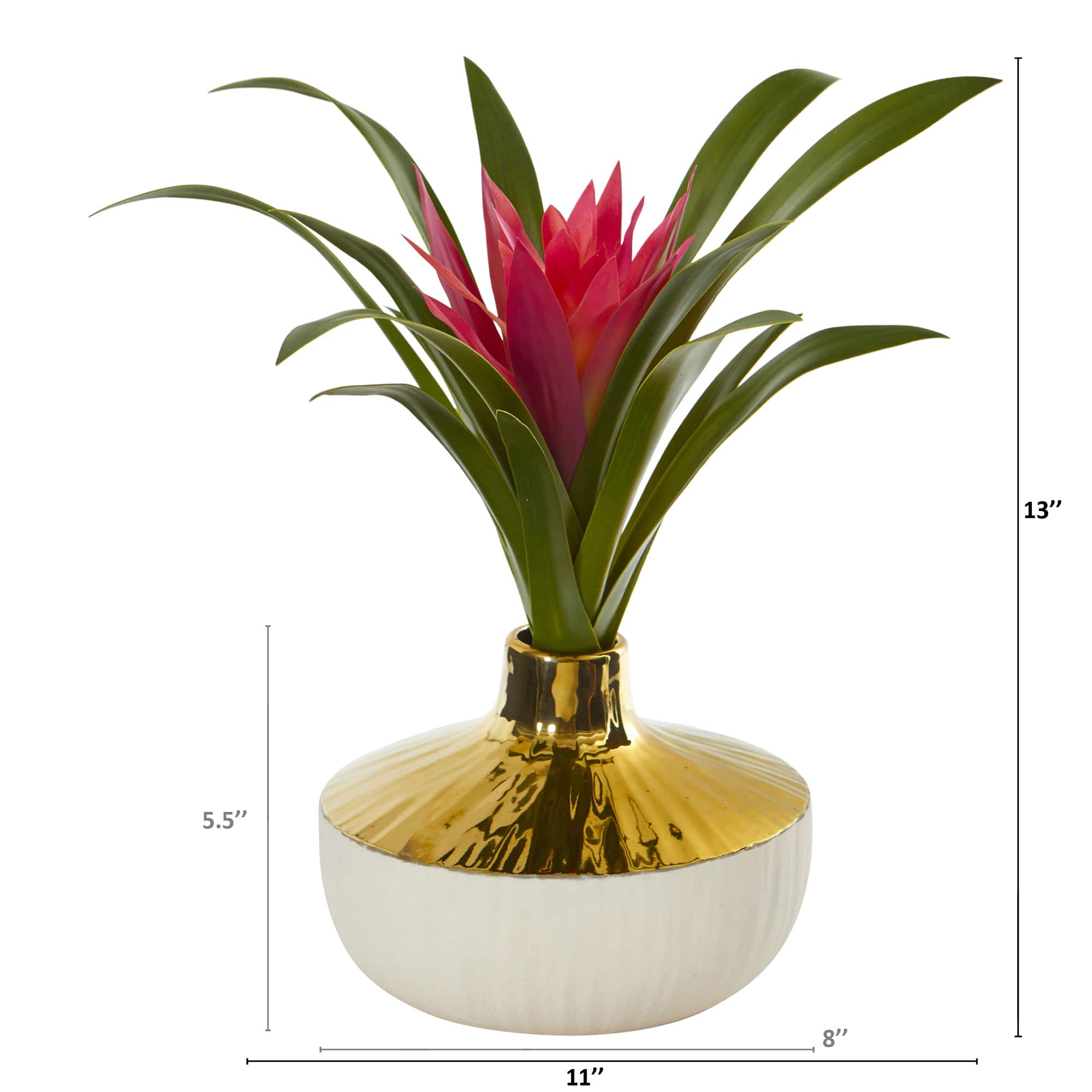 13" Ginger Plant in Gold & Cream Elegant Vase