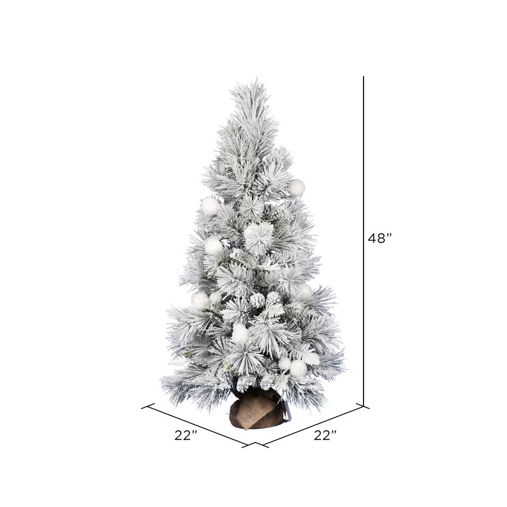 4ft. Unlit Frosted Beacon Pine with Snowballs & Pinecones Artificial Christmas Tree in Burlap Base