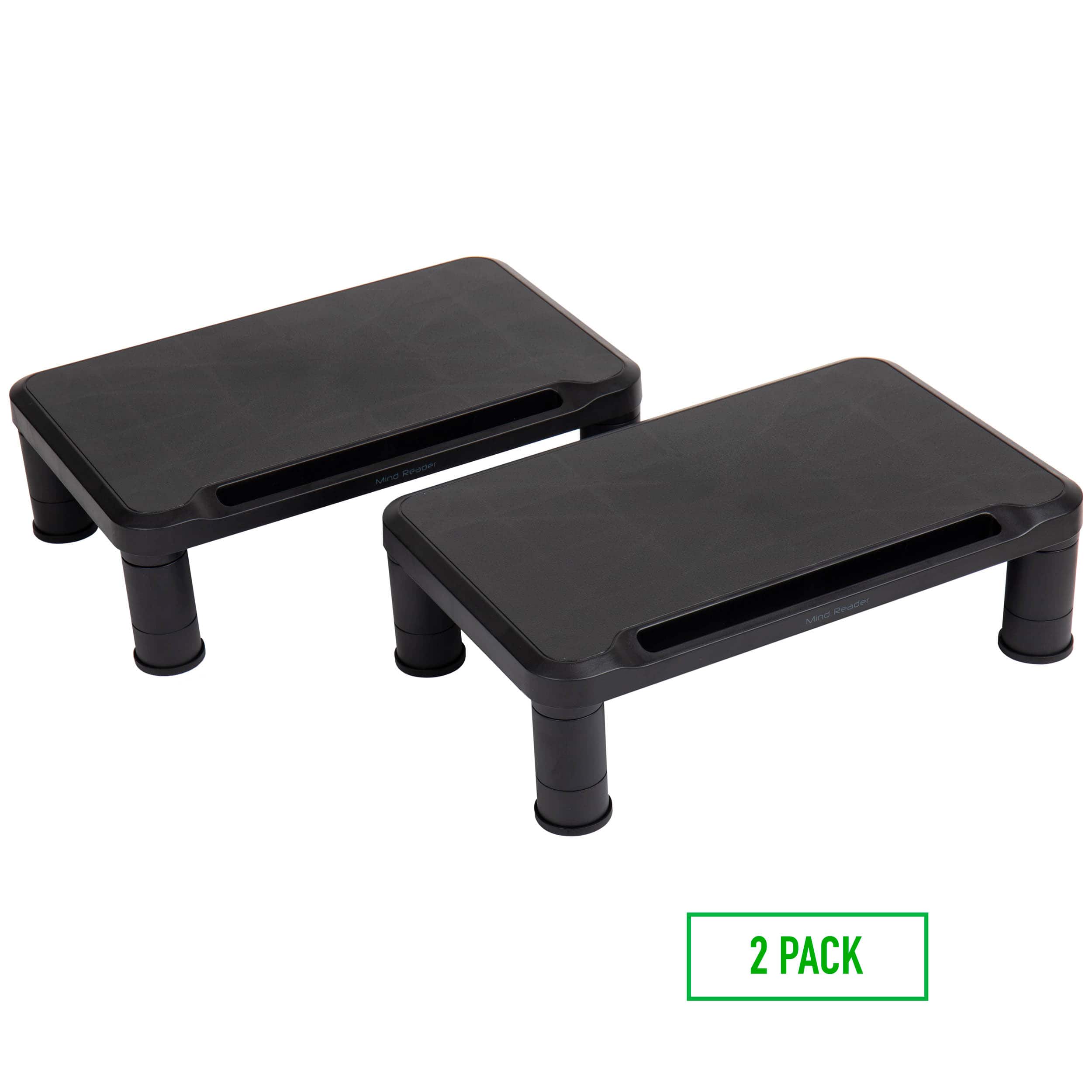 Mind Reader Black Small Plastic Monitor Riser Stand Set