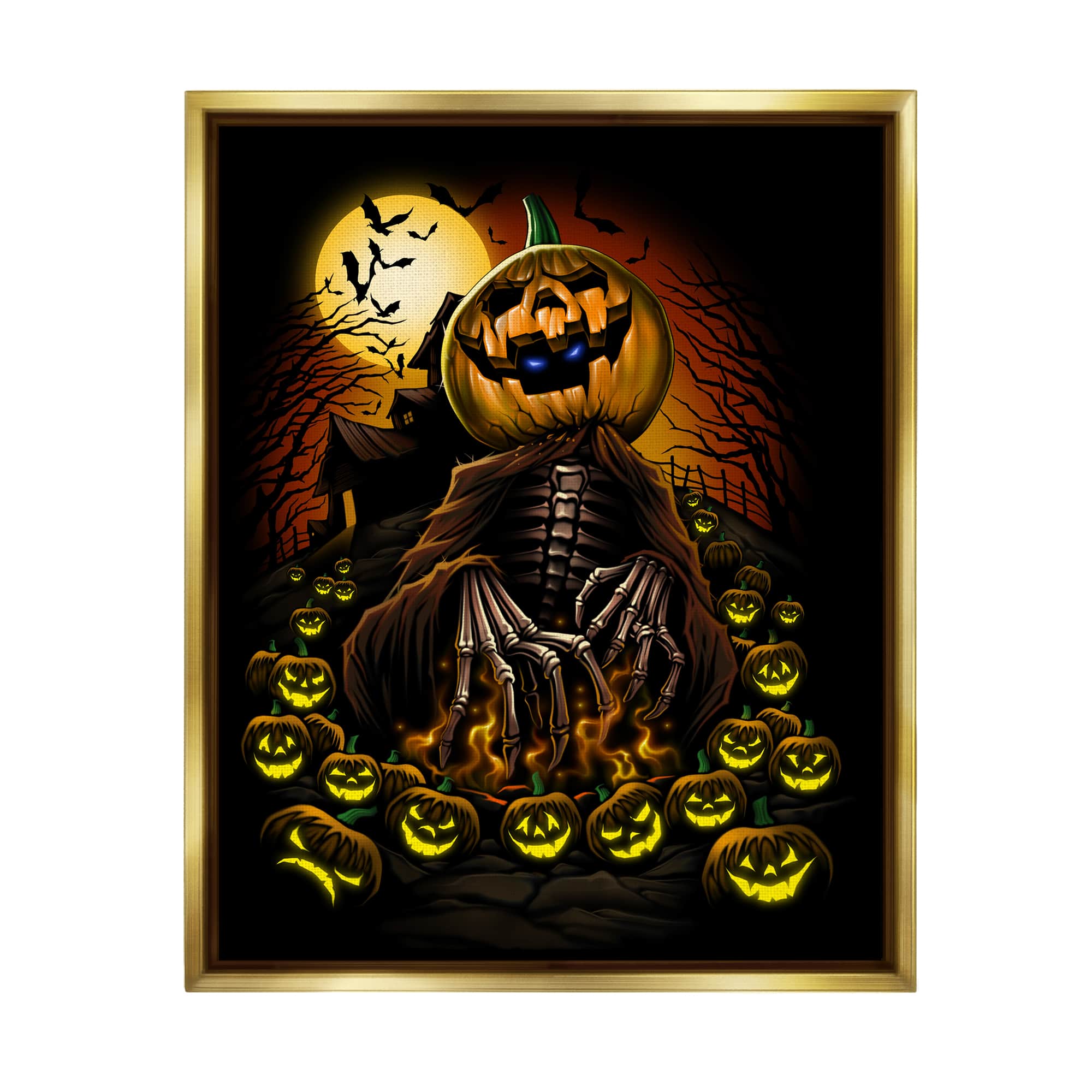 Stupell Industries Spooky Pumpkin Skeleton Haunted Woods Framed Floater Canvas Wall Art