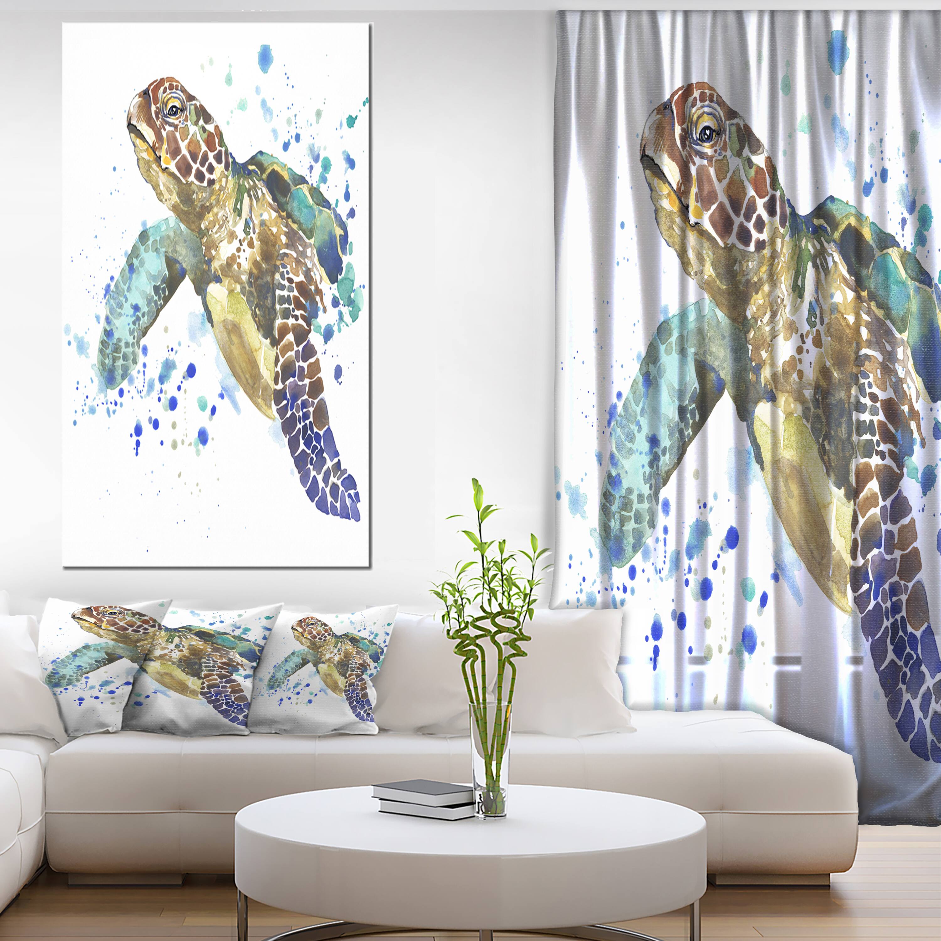 Designart - Blue Sea Turtle - Animal Canvas Art Print