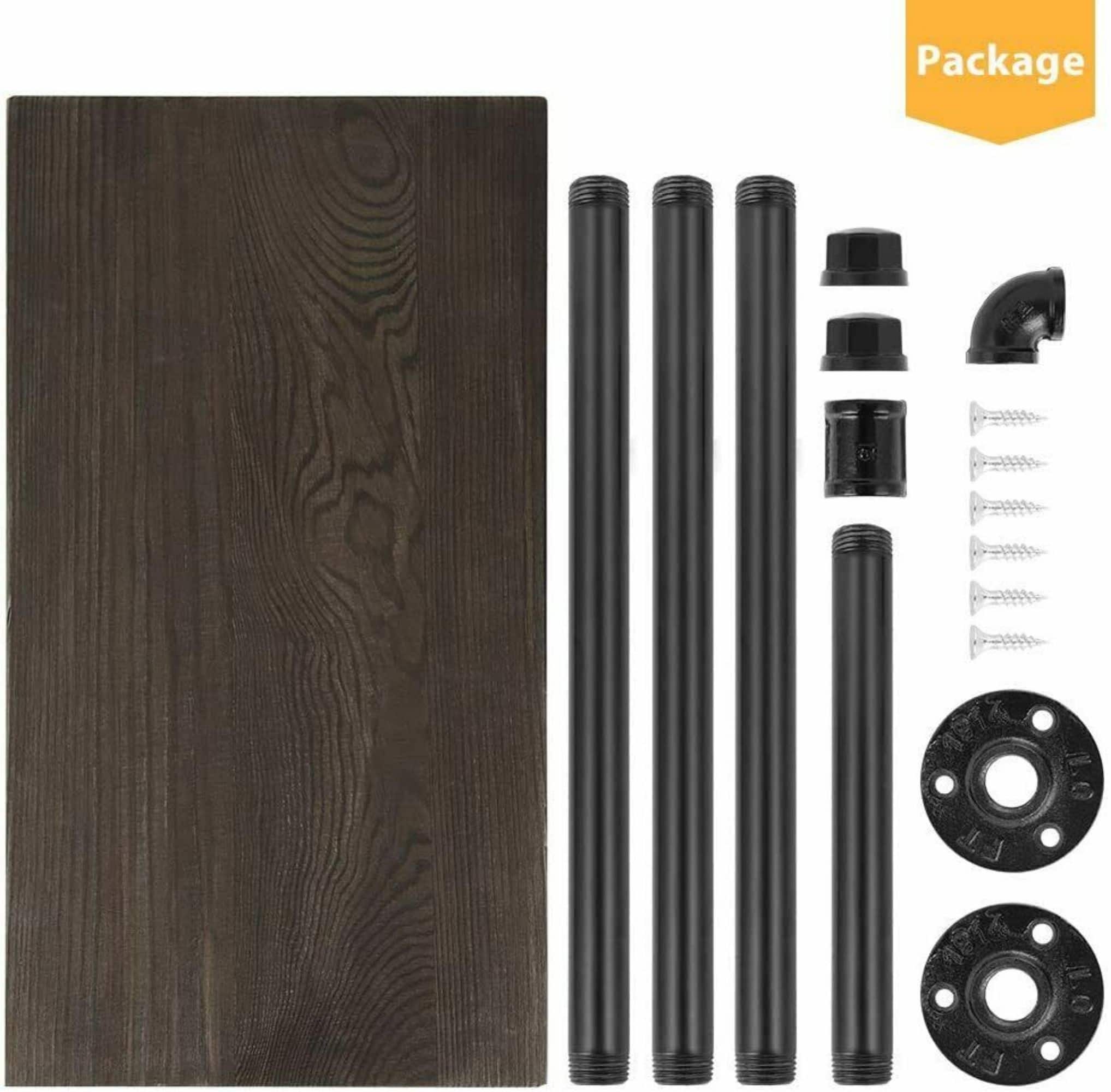 NEX™ 25.5" Iron Black Freestanding Toilet Paper Stand with Rustic Wood Base