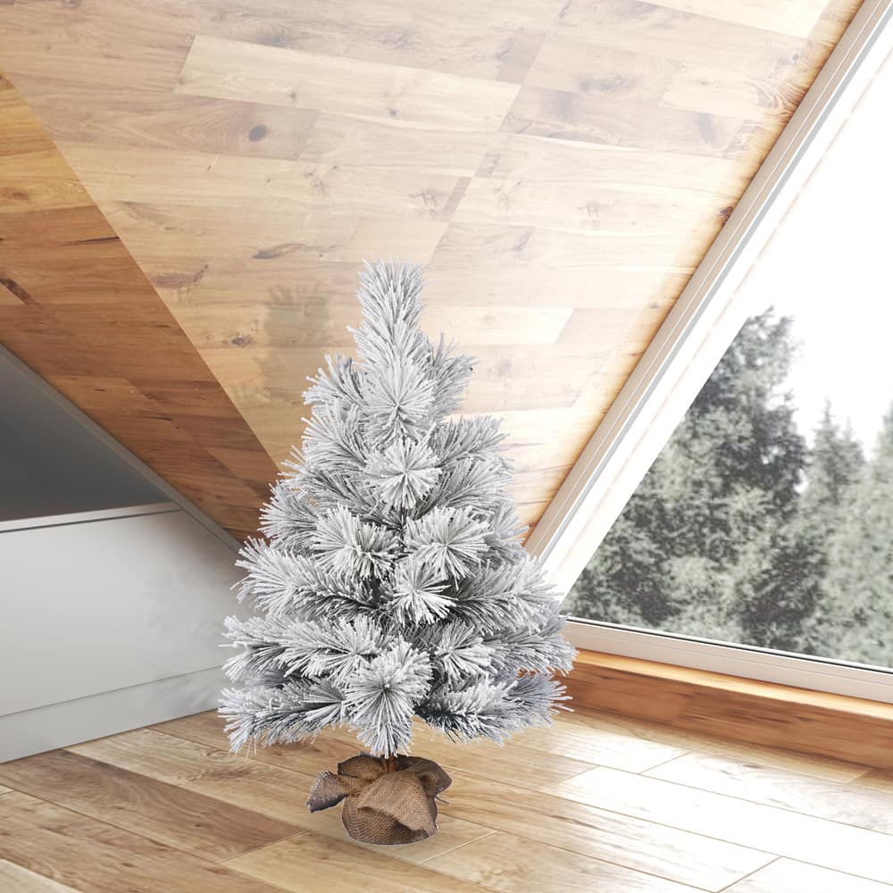 3ft. Unlit Frosted Beckett Pine Artificial Christmas Tree in Burlap Base