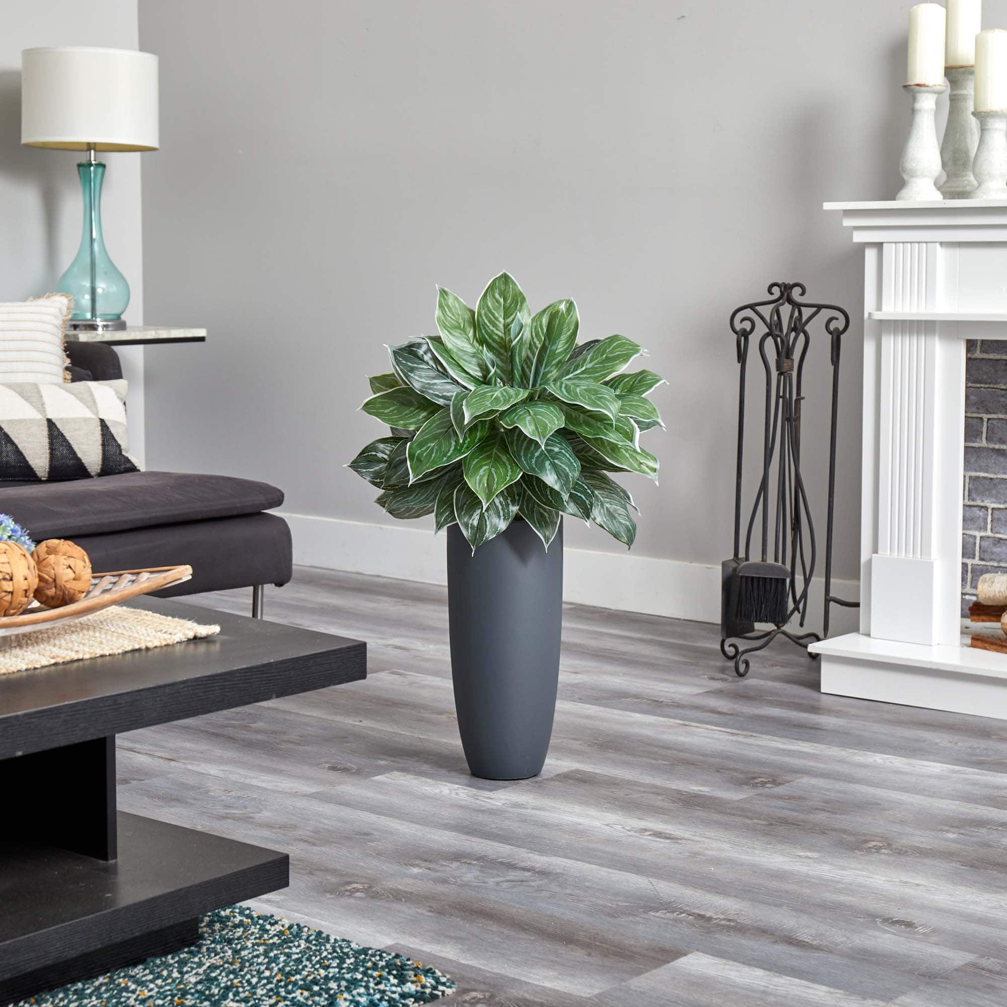 3ft. Real Touch™ Chinese Evergreen Plant in Tall Black Planter