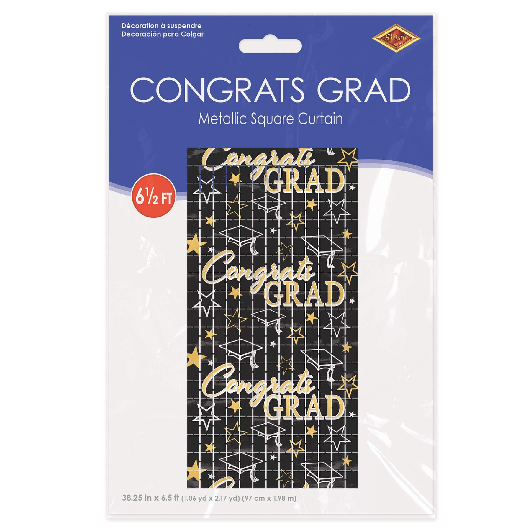 Beistle 6.5ft. Black & Gold Congrats Grad Metallic Square Curtain