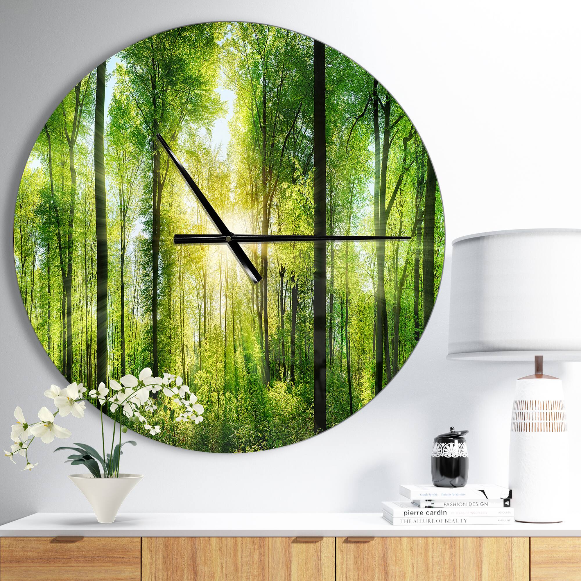 Designart Forest With Rays Of Sun Panorama Wall Clock