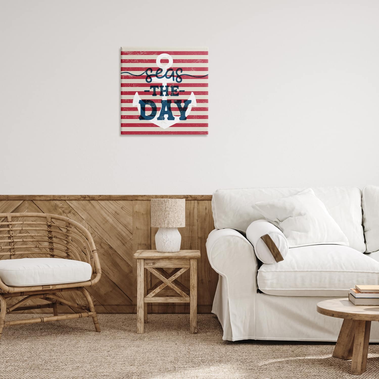 Stupell Industries Seas The Day Americana Anchor & Flag Phrase Canvas Wall Art
