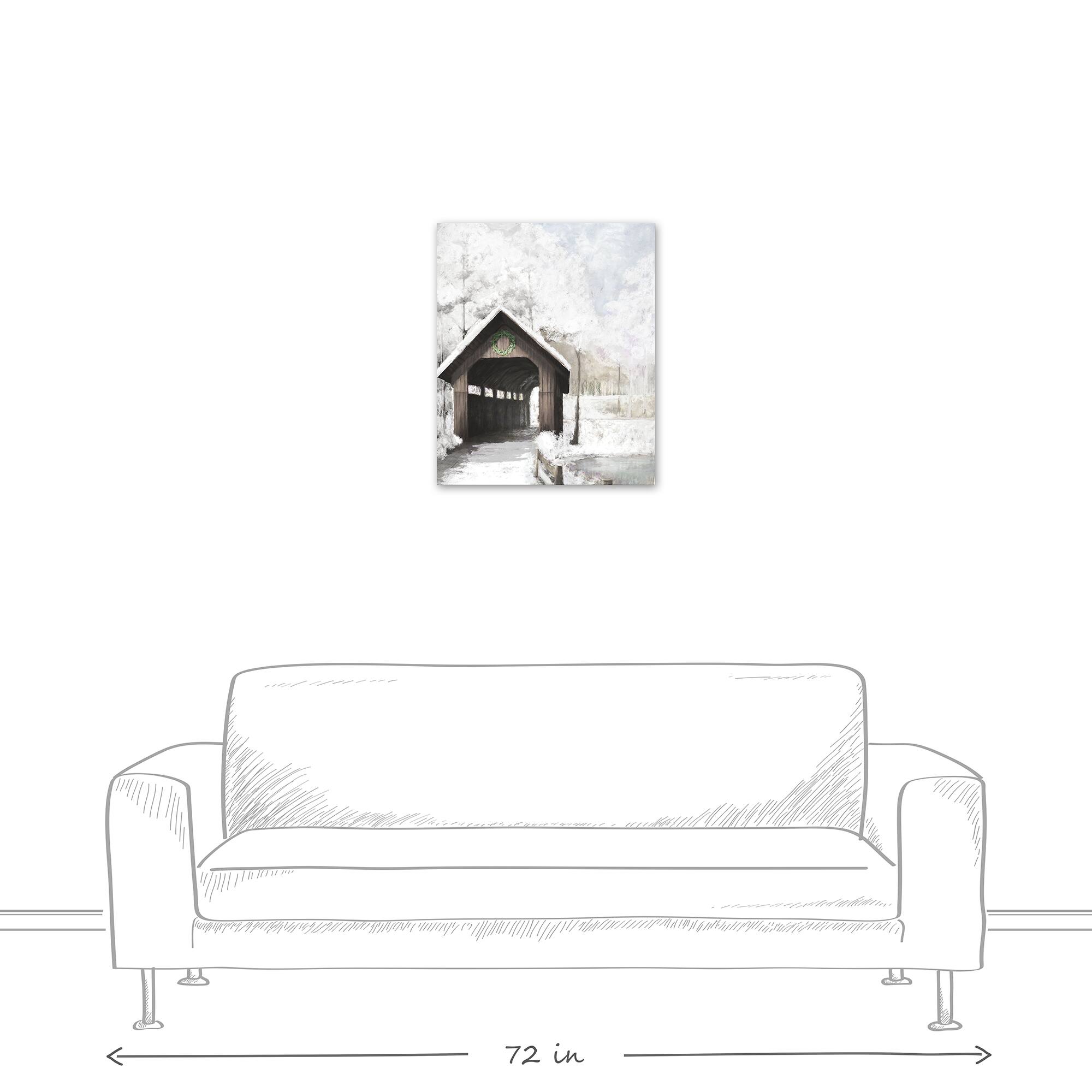 Covered Bridge In Winter 20x24 Canvas Wall Art