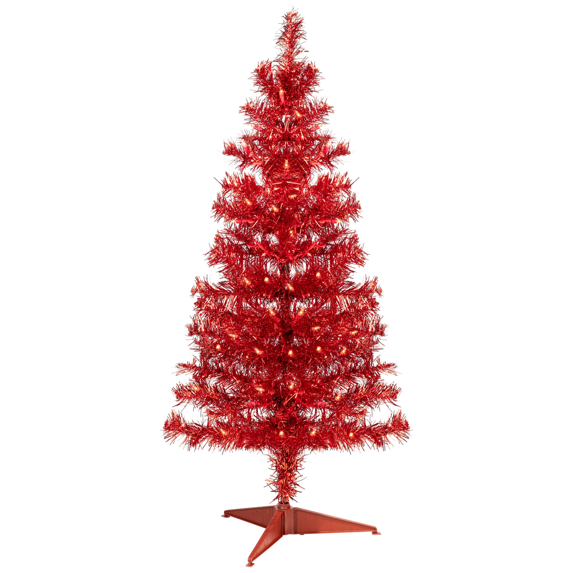 3ft. Pre-Lit Red Tinsel Artificial Christmas Tree, Clear Lights