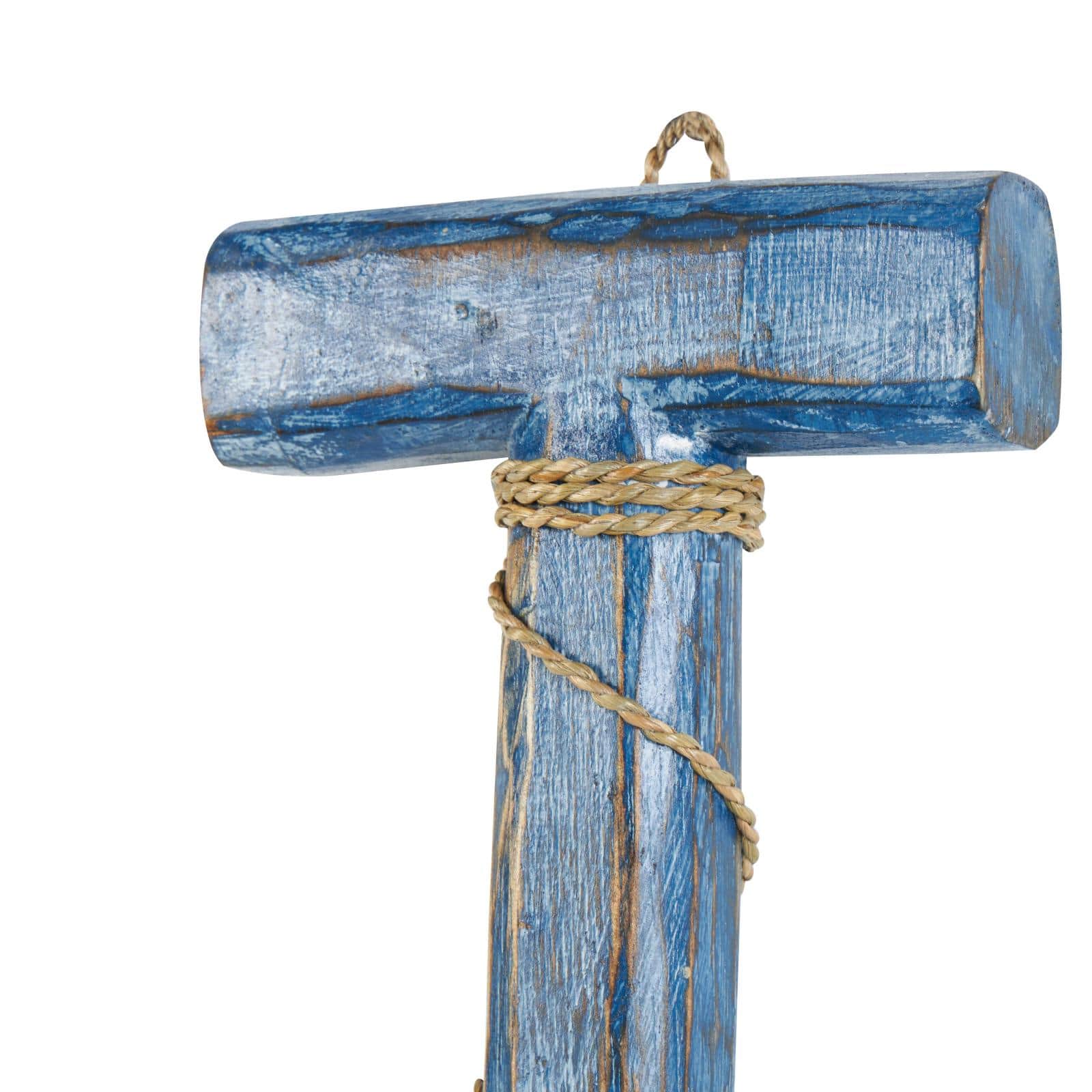 Brown Wood Paddle Beach House Sign Wall Decor with Blue Accents and Rope