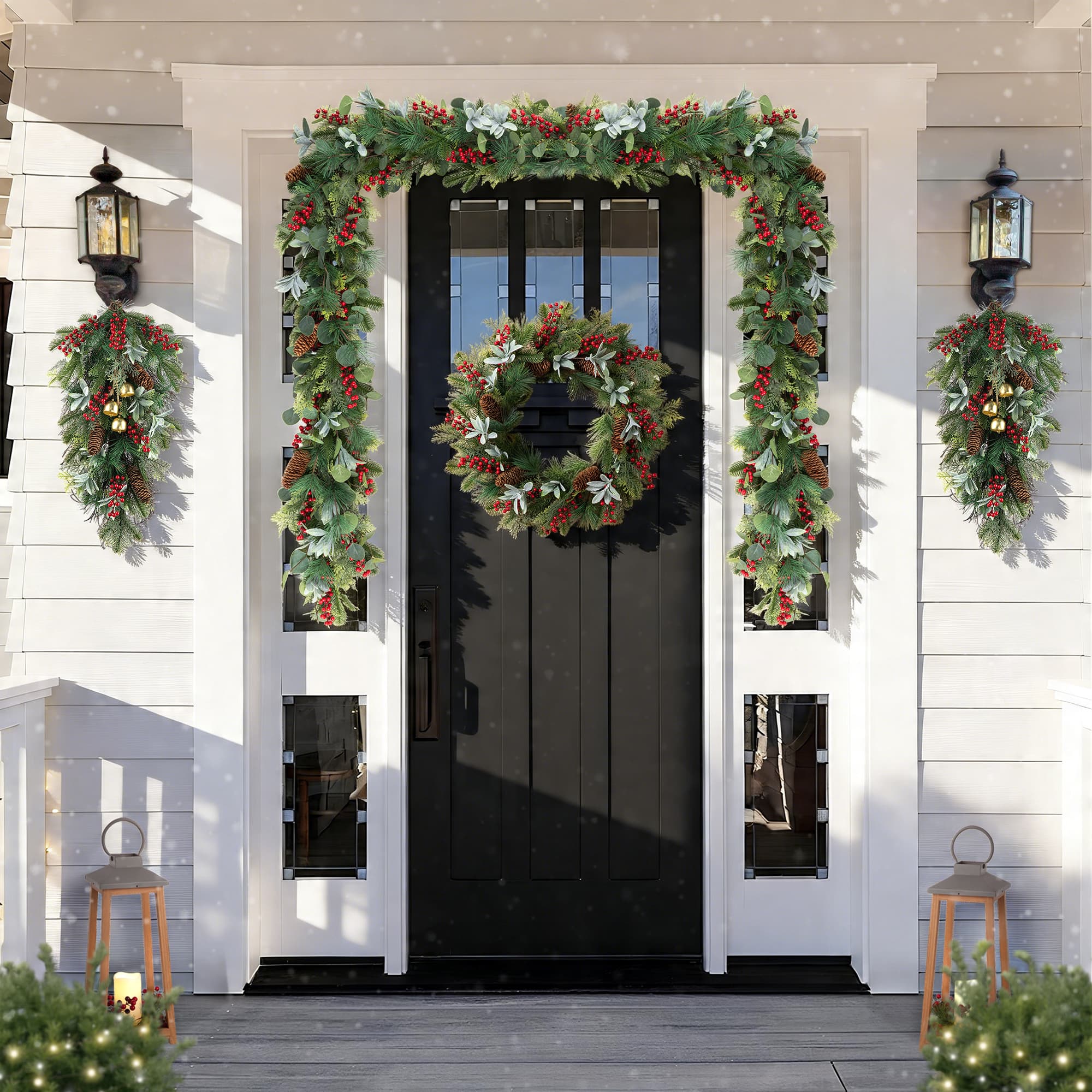 Glitzhome® 26" Christmas Berry, Pinecone and Bell Teardrop, Set of 2