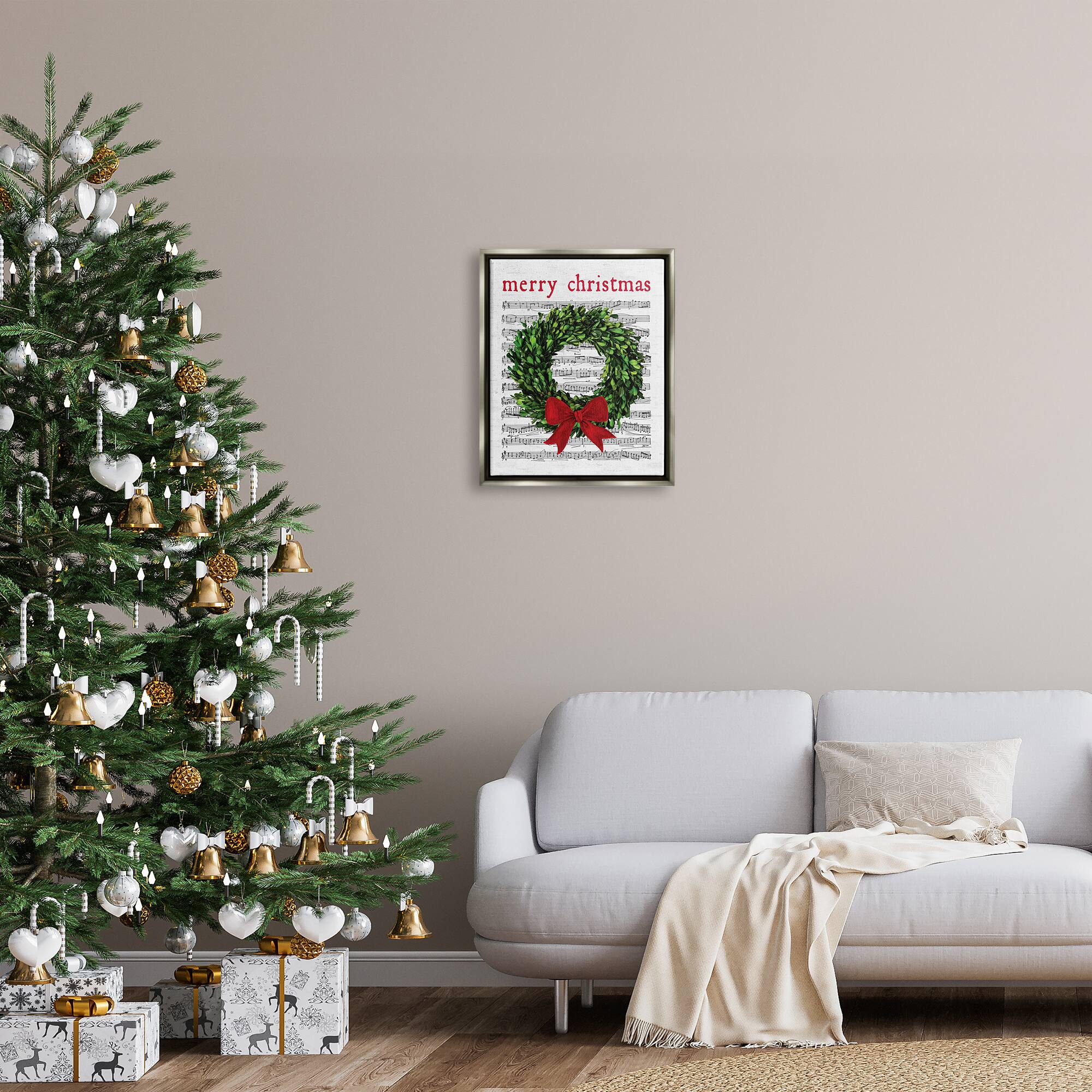 Stupell Industries Merry Christmas Song Wreath Framed Floater Canvas Wall Art