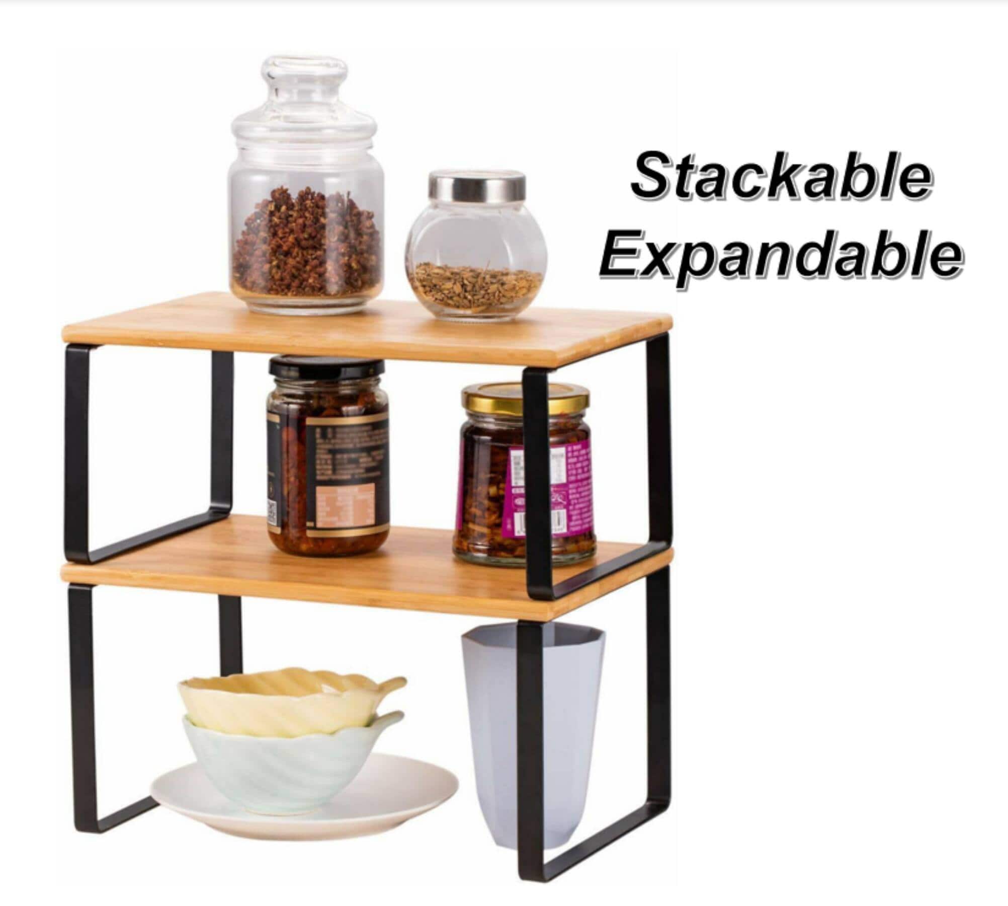 Bamboo Kitchen Cabinet & Counter Shelf Organizer