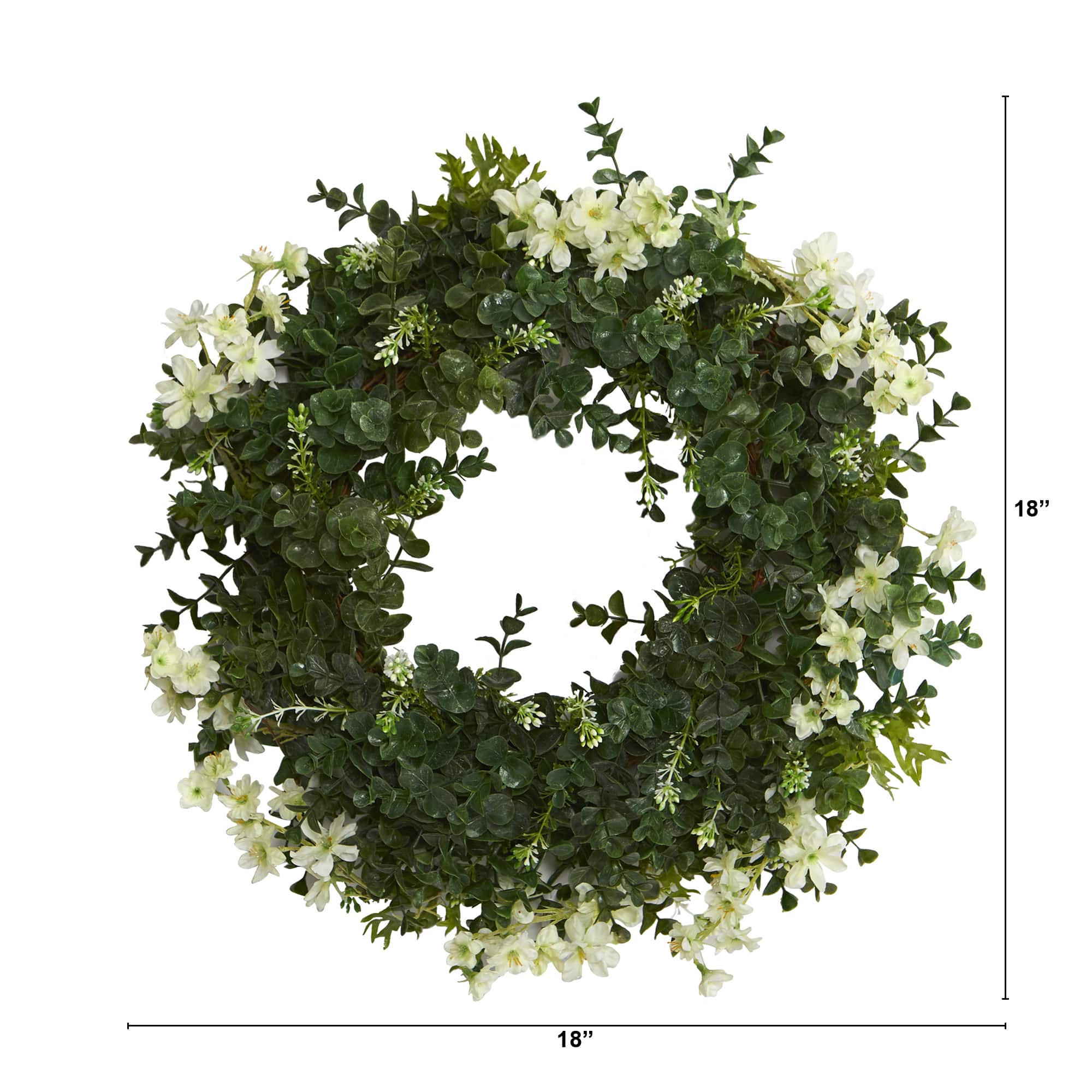 18" Eucalyptus & Dancing Daisy Double Ring Artificial Wreath With Twig Base