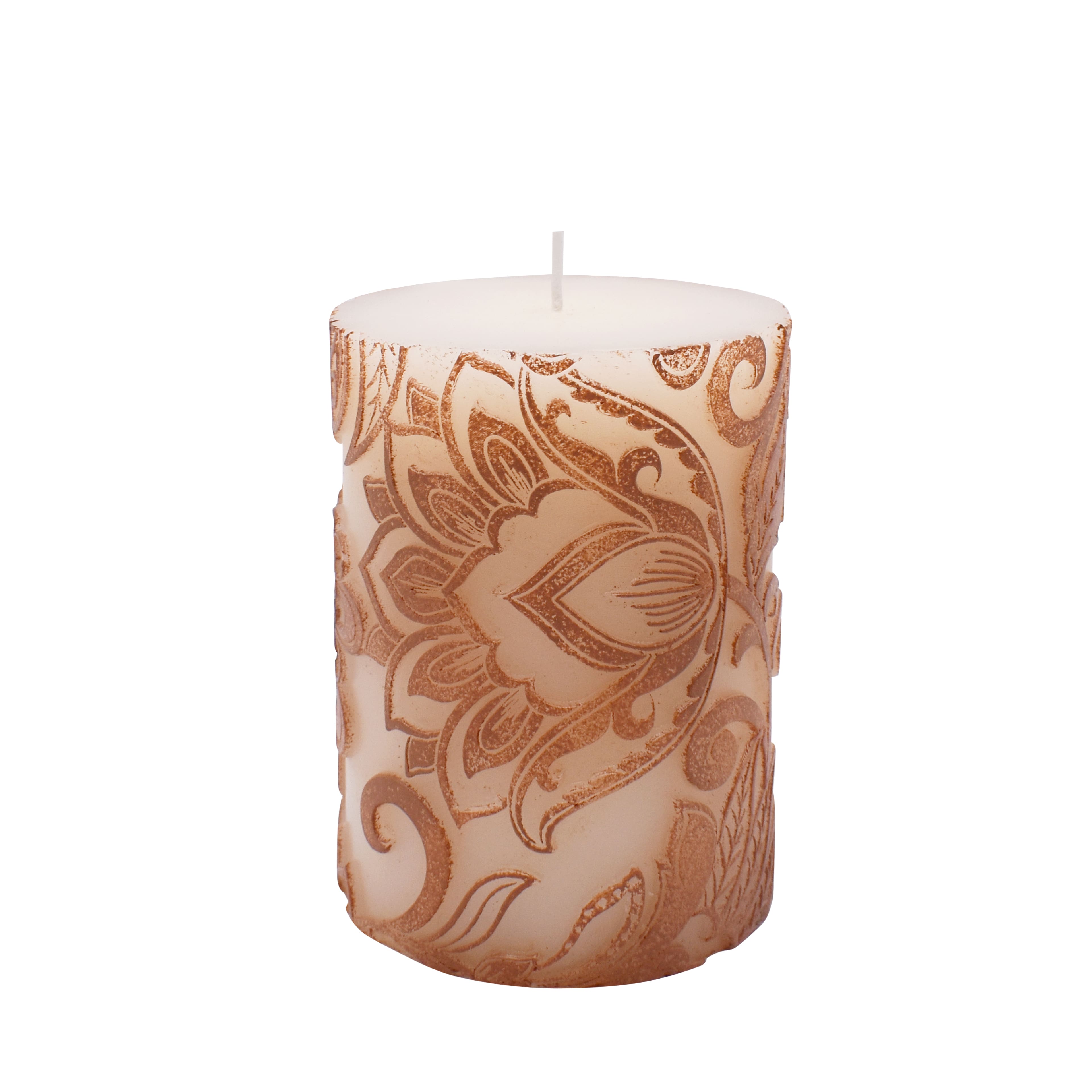 Brown & White Floral Embossed Pillar Candle by Ashland®