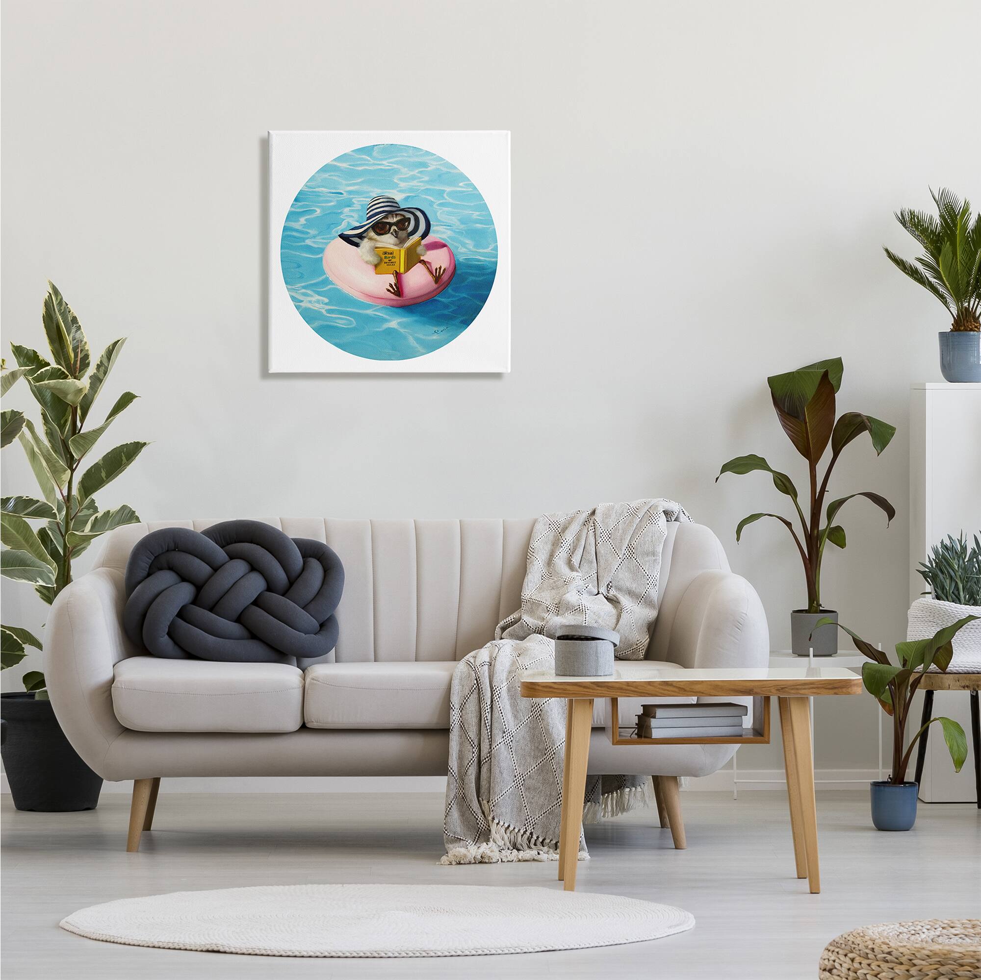Stupell Industries Bird Reading Book Pool Float Beverly Hills Sun Hat Canvas Wall Art