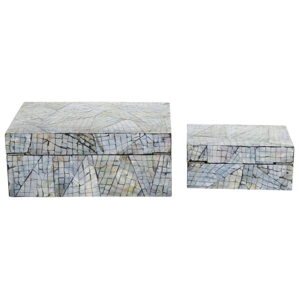 Multicolor Mother of Pearl Shell Abstract Handmade Angular Mosaic Storage Box Set