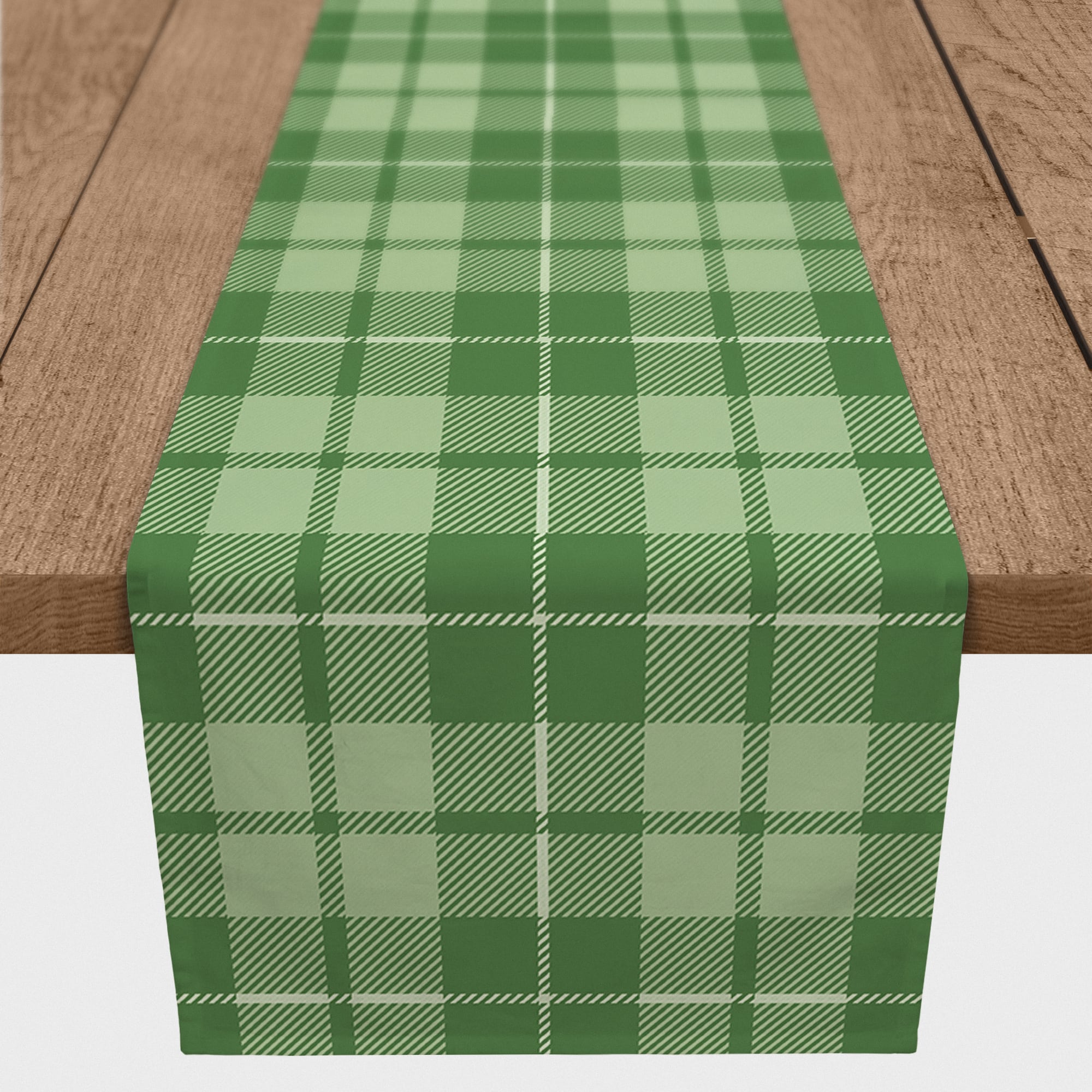 90" Green Plaid Poly Twill Table Runner