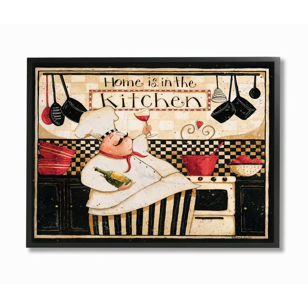 Stupell Industries Home is in the Kitchen with Happy Chef Illustration Framed Wall Art