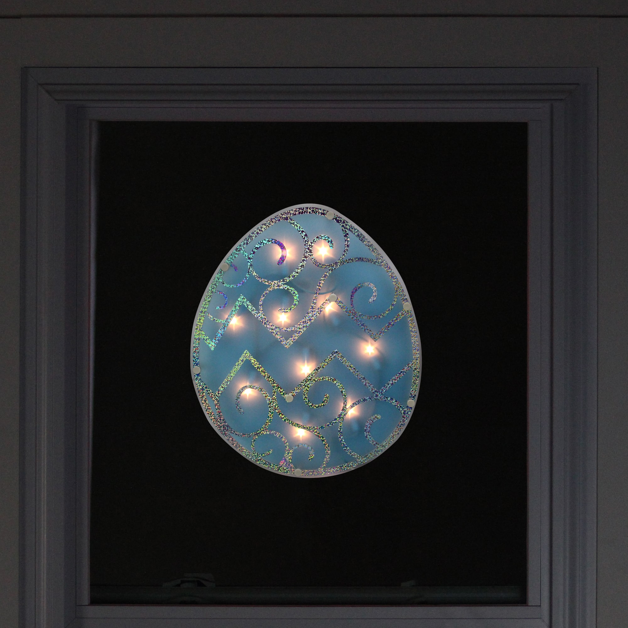 12" Lighted Blue Easter Egg Window Silhouette Decoration