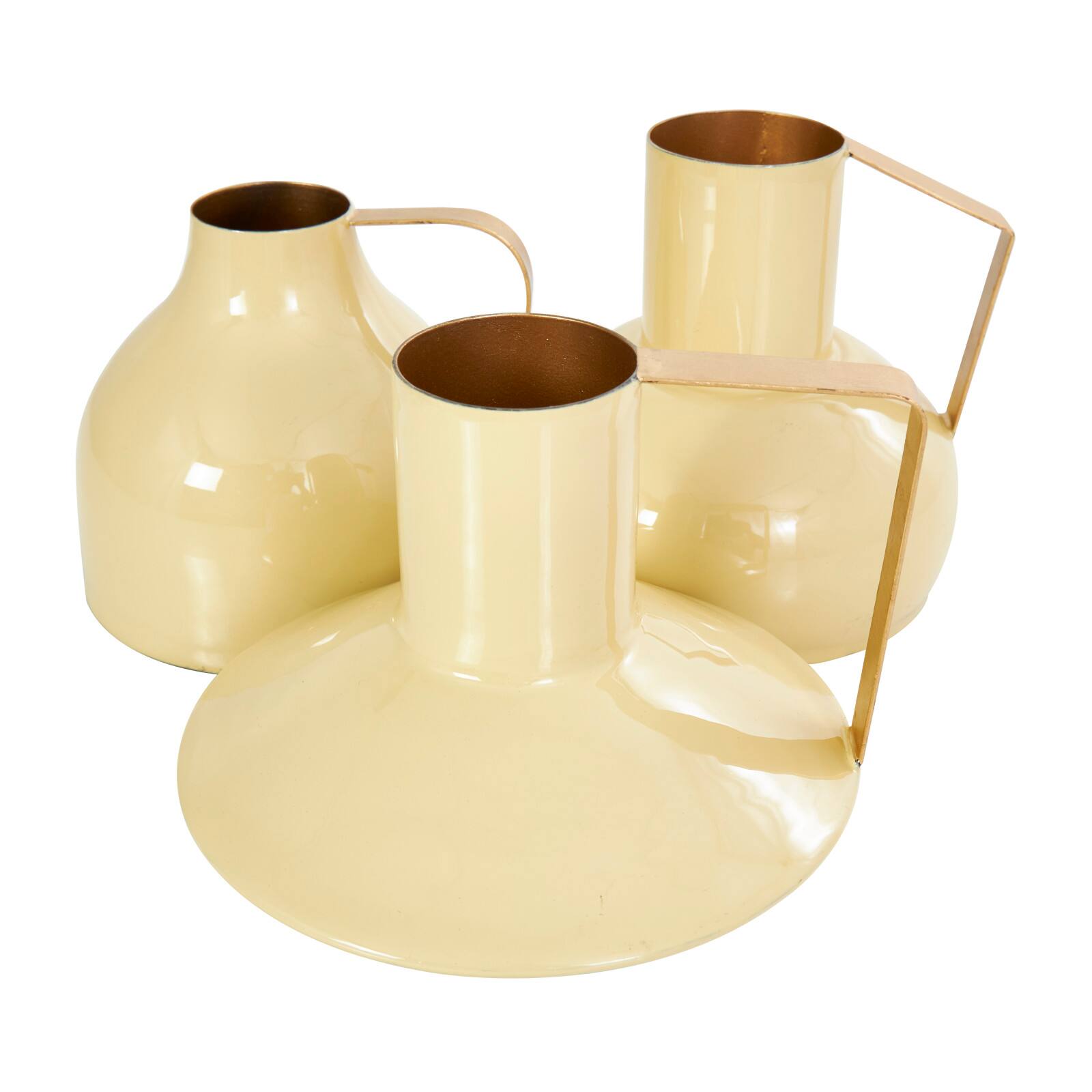 CosmoLiving by Cosmopolitan Yellow Metal Abstract Enameled Vase with Gold Handle Set