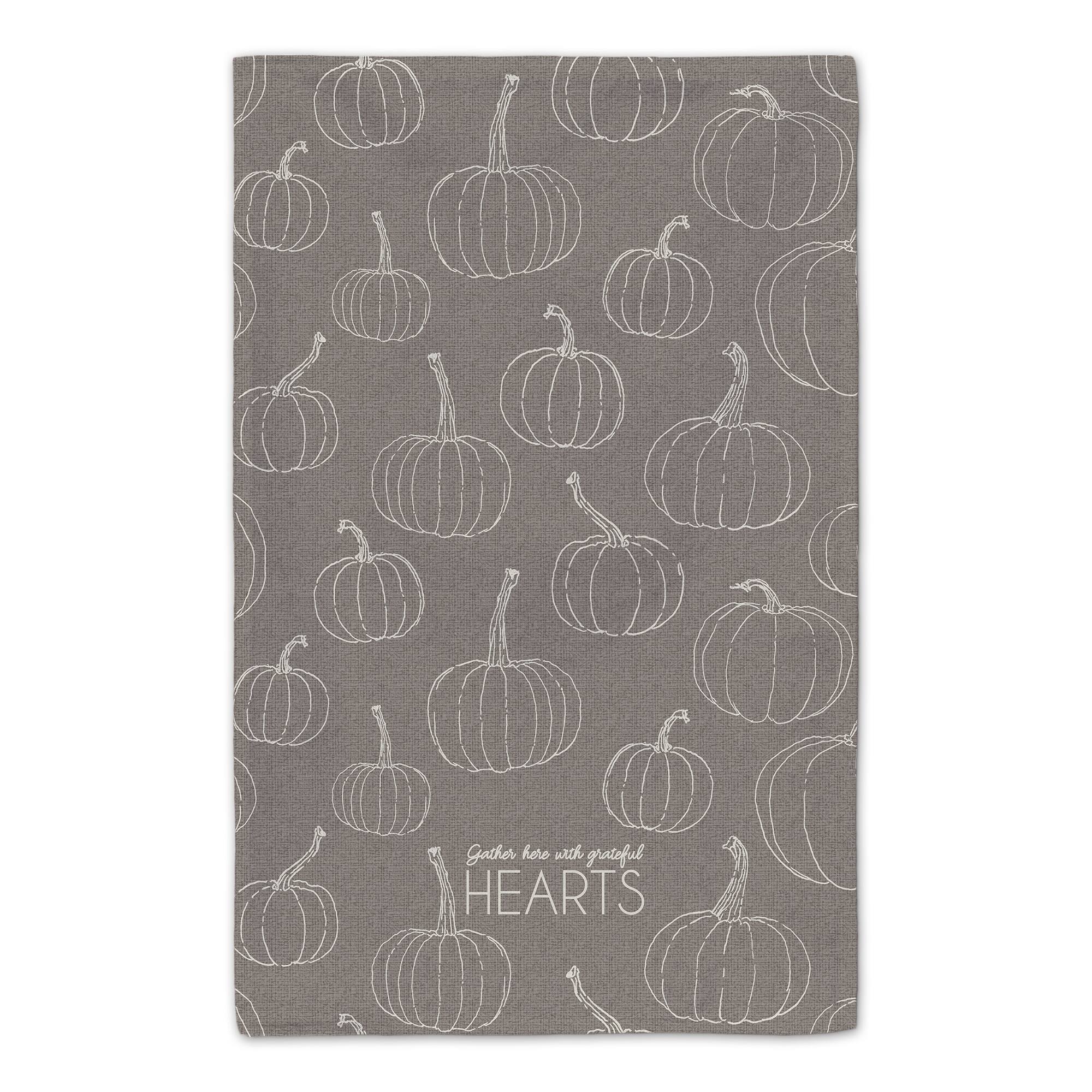 Grateful Hearts Gray Pumpkin Tea Towel Set