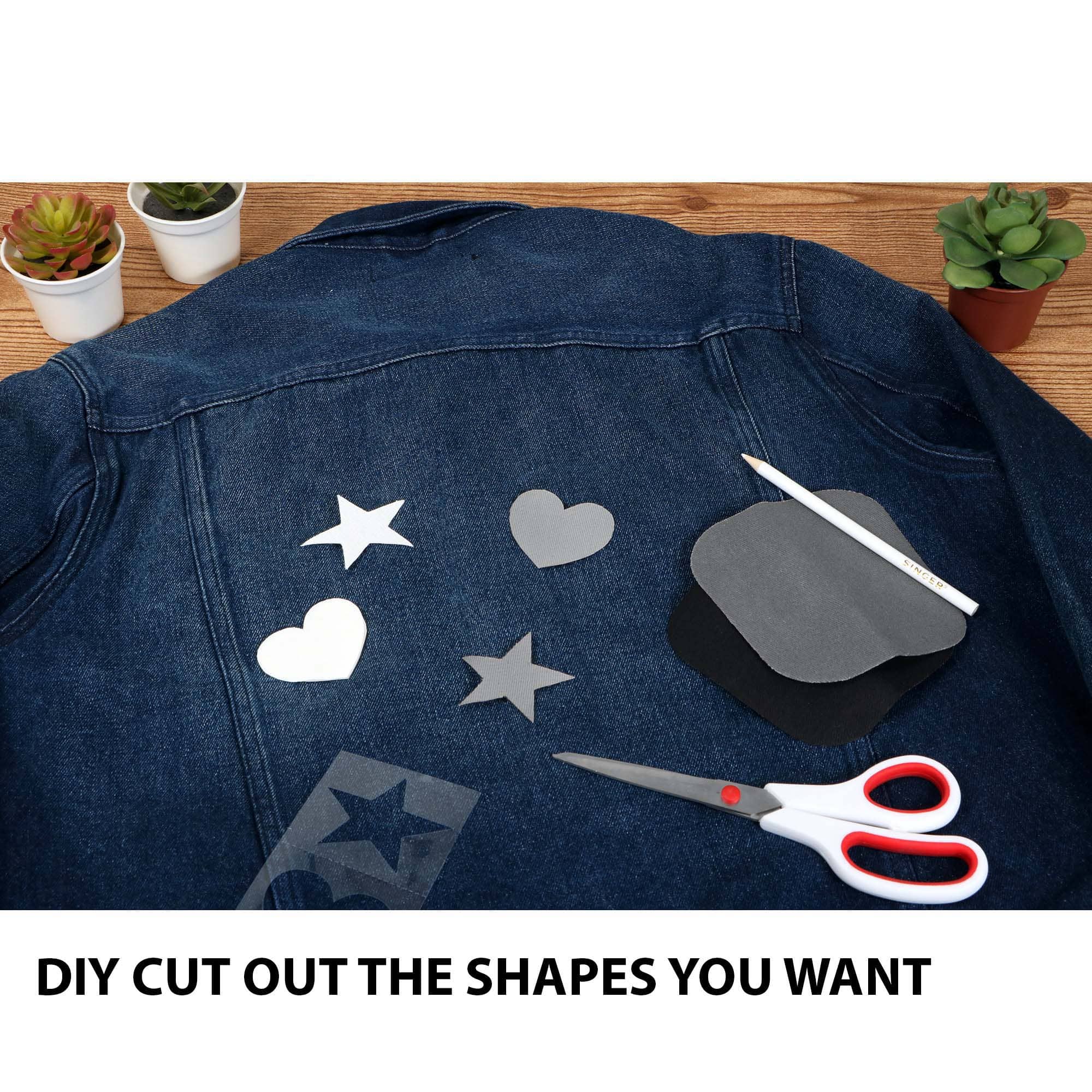 SINGER® Decorative Print & Solid DIY Iron-On Fabric Patch Kit with 2 Bonus Stencils